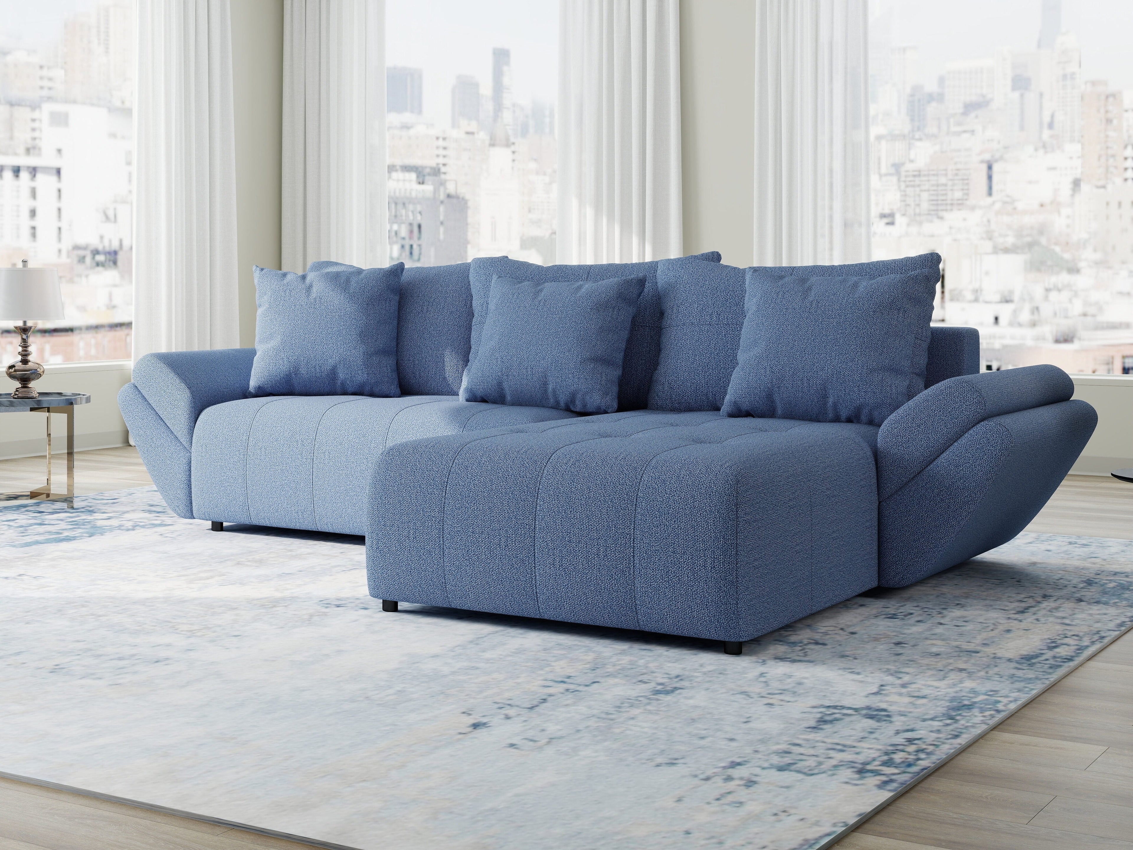 Colțar extensibil dumonde cu ladă de depozitare si sezut confortabil din spuma high-density, Berlin Enjoy Albastru 280x185 cm II