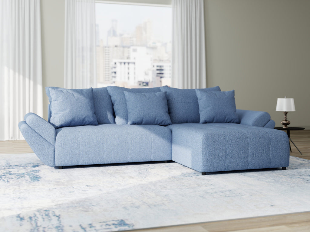 Colțar extensibil dumonde cu ladă de depozitare si sezut confortabil din spuma high-density, Berlin Enjoy Albastru 280x185 cm II