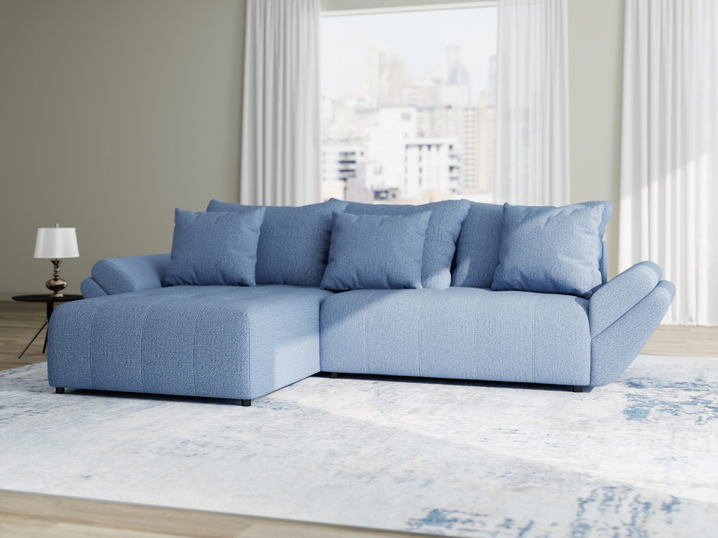 Colțar extensibil dumonde cu ladă de depozitare si sezut confortabil din spuma high-density, Berlin Enjoy Albastru 280x185 cm
