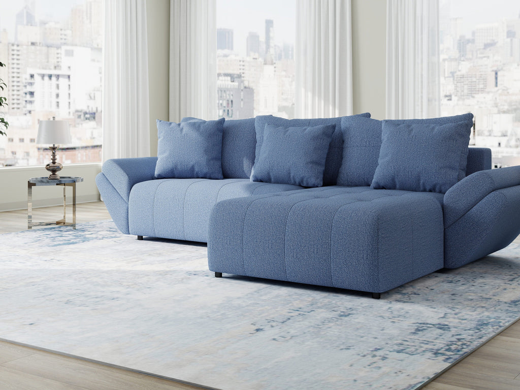 Colțar extensibil dumonde cu ladă de depozitare si sezut confortabil din spuma high-density, Berlin Enjoy Albastru 280x185 cm II