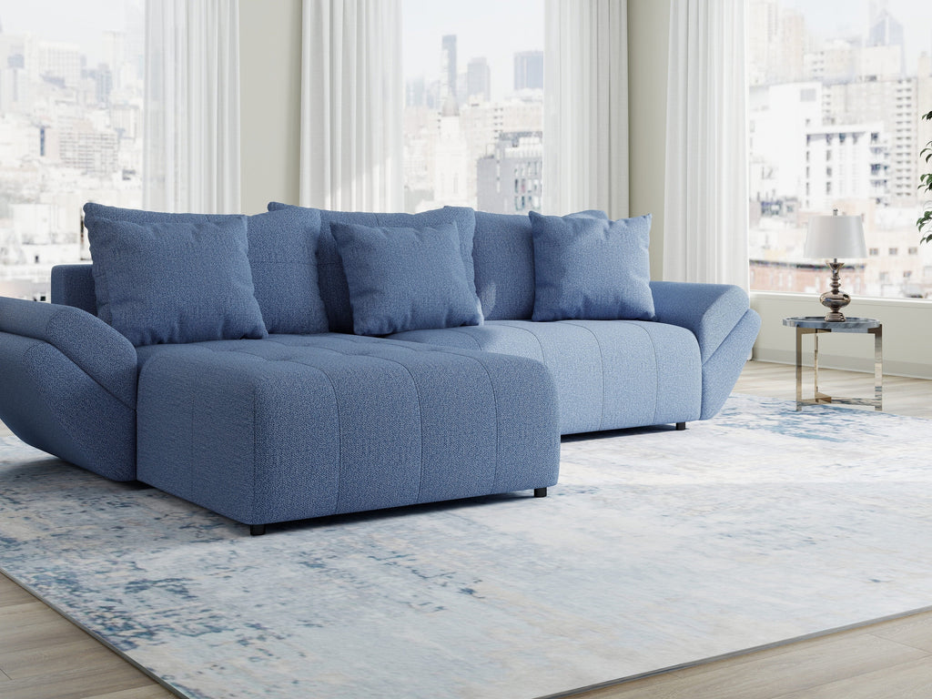 Colțar extensibil dumonde cu ladă de depozitare si sezut confortabil din spuma high-density, Berlin Enjoy Albastru 280x185 cm
