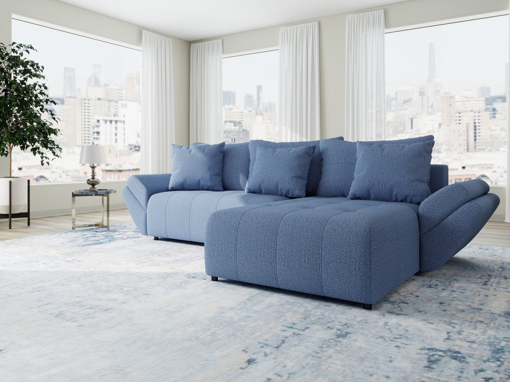 Colțar extensibil dumonde cu ladă de depozitare si sezut confortabil din spuma high-density, Berlin Enjoy Albastru 280x185 cm II