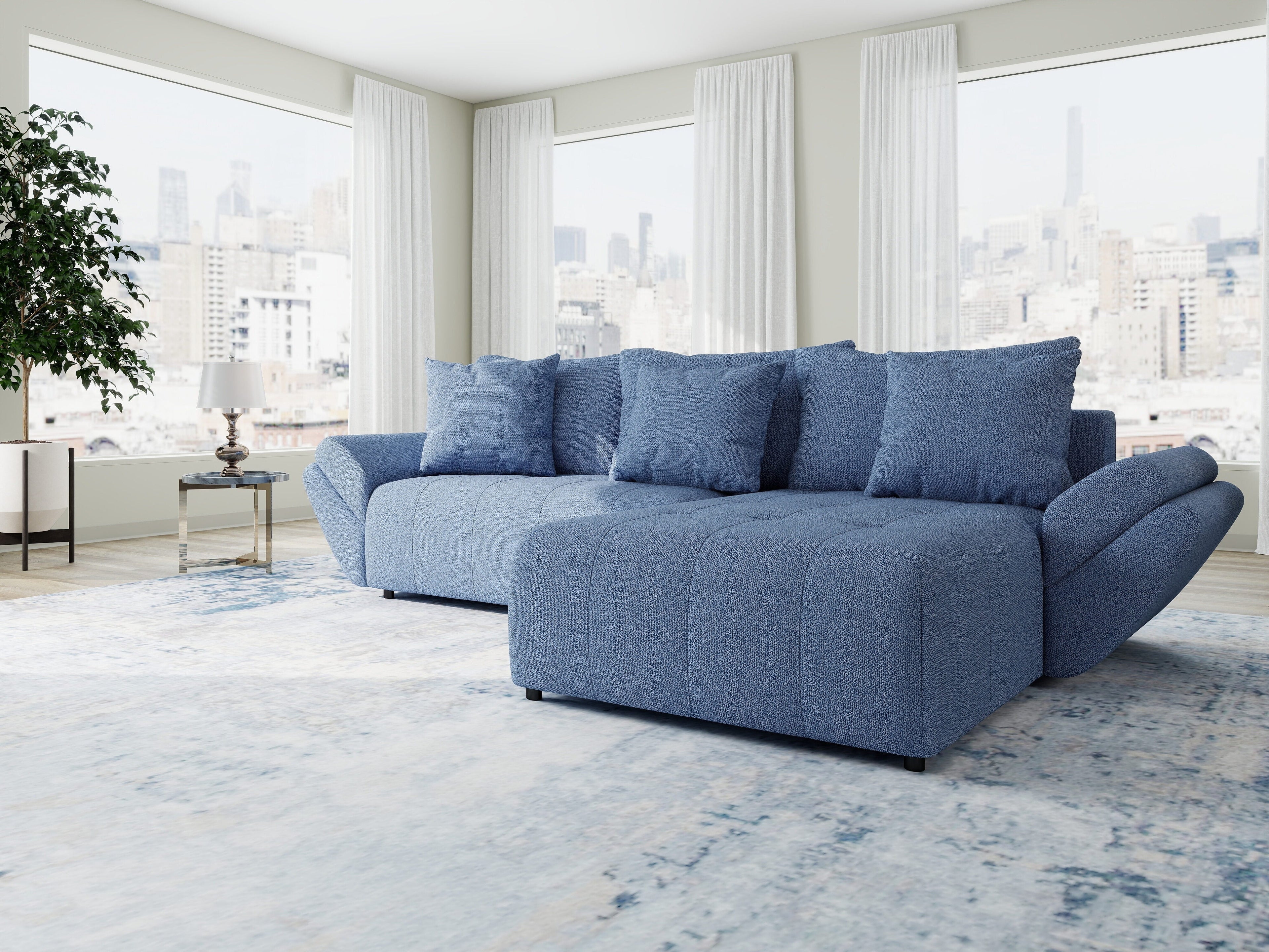Colțar extensibil dumonde cu ladă de depozitare si sezut confortabil din spuma high-density, Berlin Enjoy Albastru 280x185 cm II