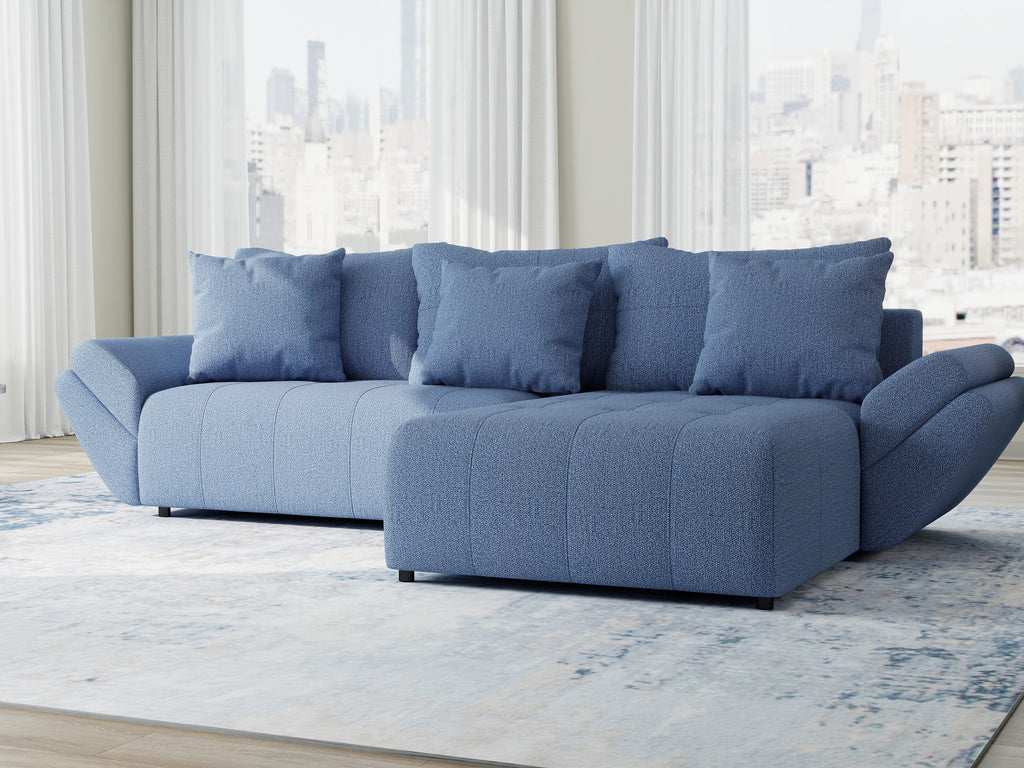 Colțar extensibil dumonde cu ladă de depozitare si sezut confortabil din spuma high-density, Berlin Enjoy Albastru 280x185 cm II