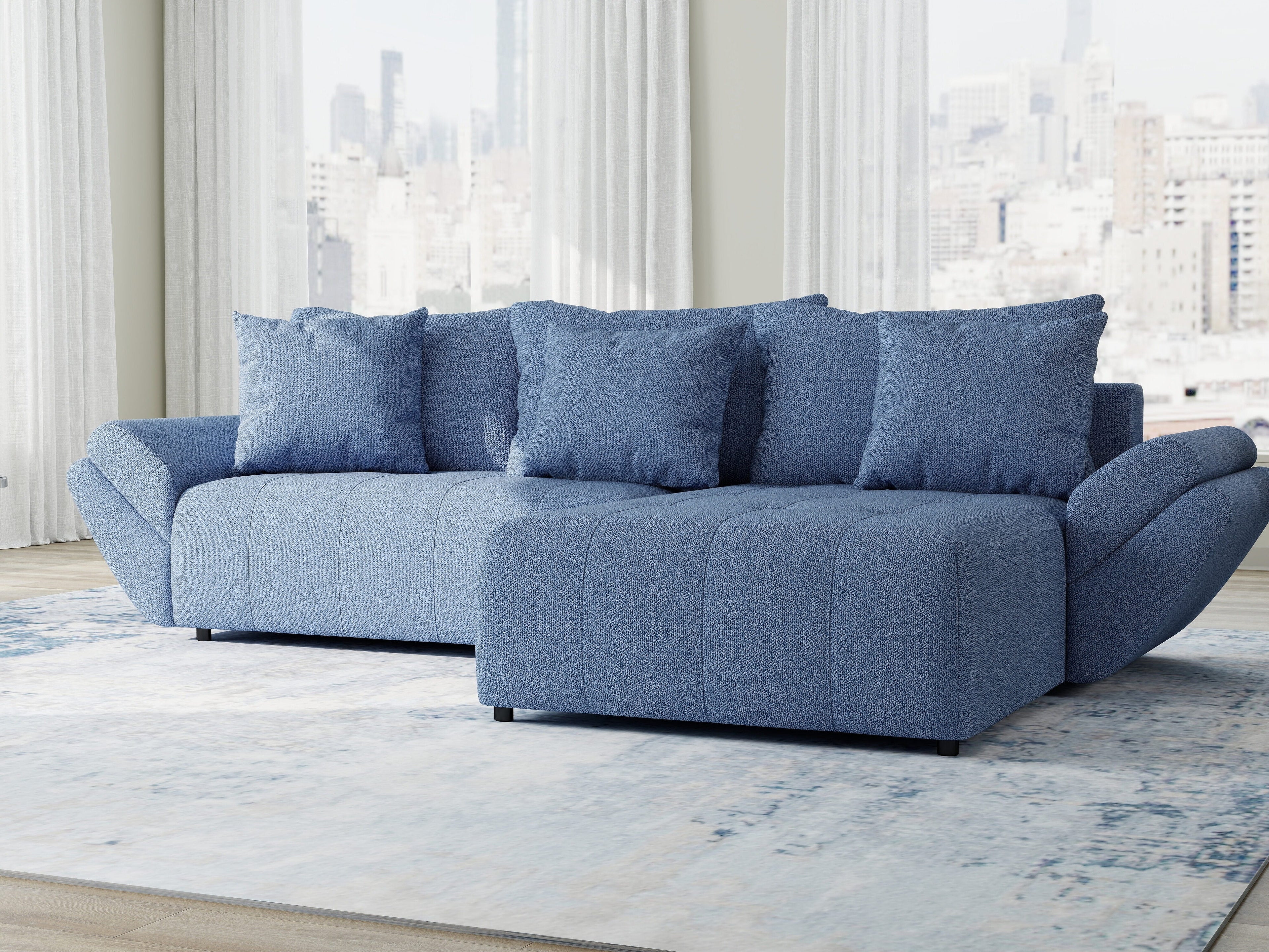 Colțar extensibil dumonde cu ladă de depozitare si sezut confortabil din spuma high-density, Berlin Enjoy Albastru 280x185 cm II
