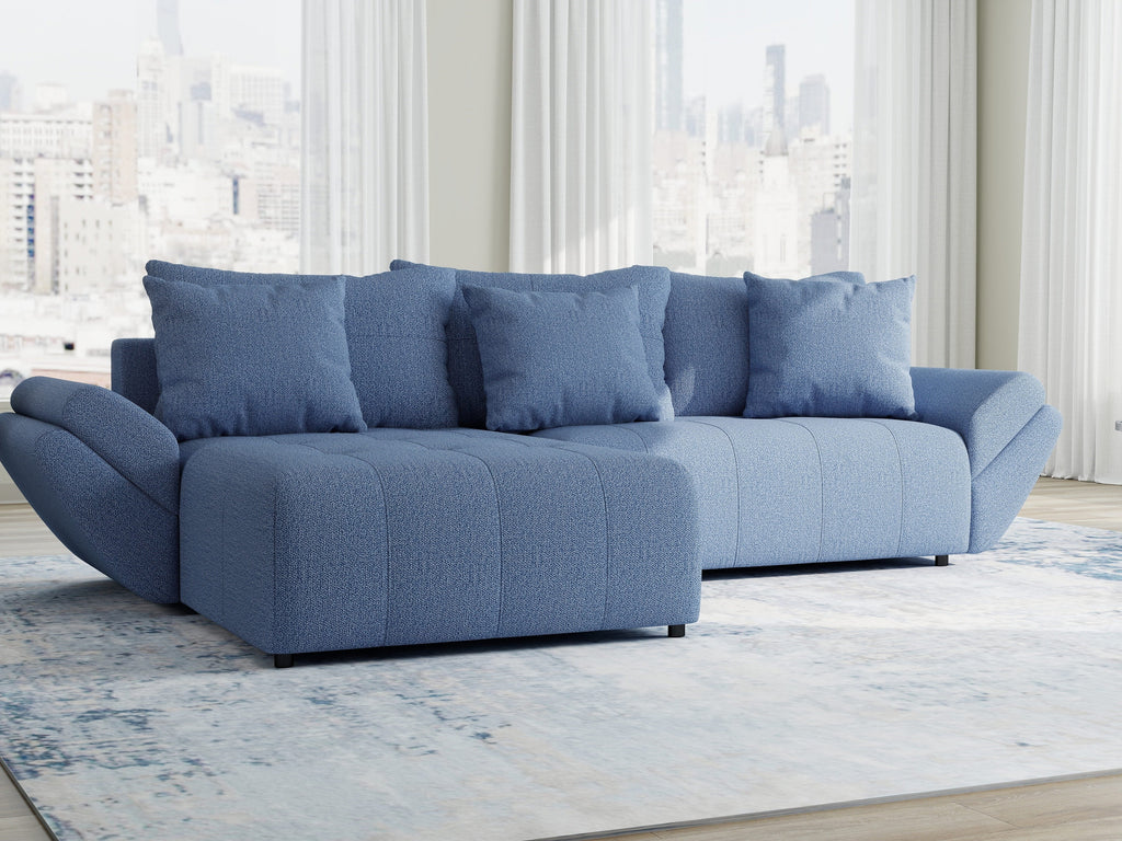 Colțar extensibil dumonde cu ladă de depozitare si sezut confortabil din spuma high-density, Berlin Enjoy Albastru 280x185 cm