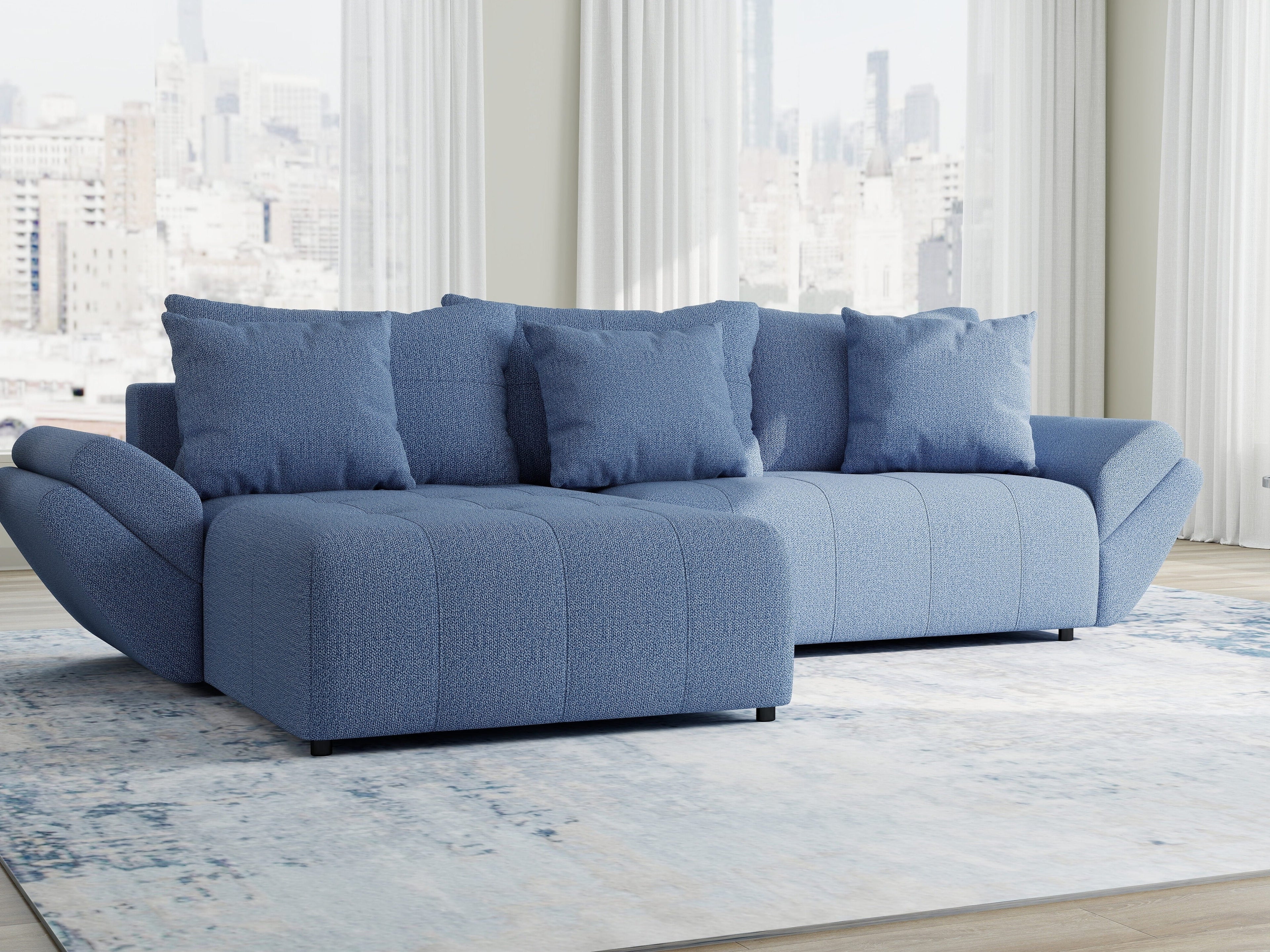 Colțar extensibil dumonde cu ladă de depozitare si sezut confortabil din spuma high-density, Berlin Enjoy Albastru 280x185 cm