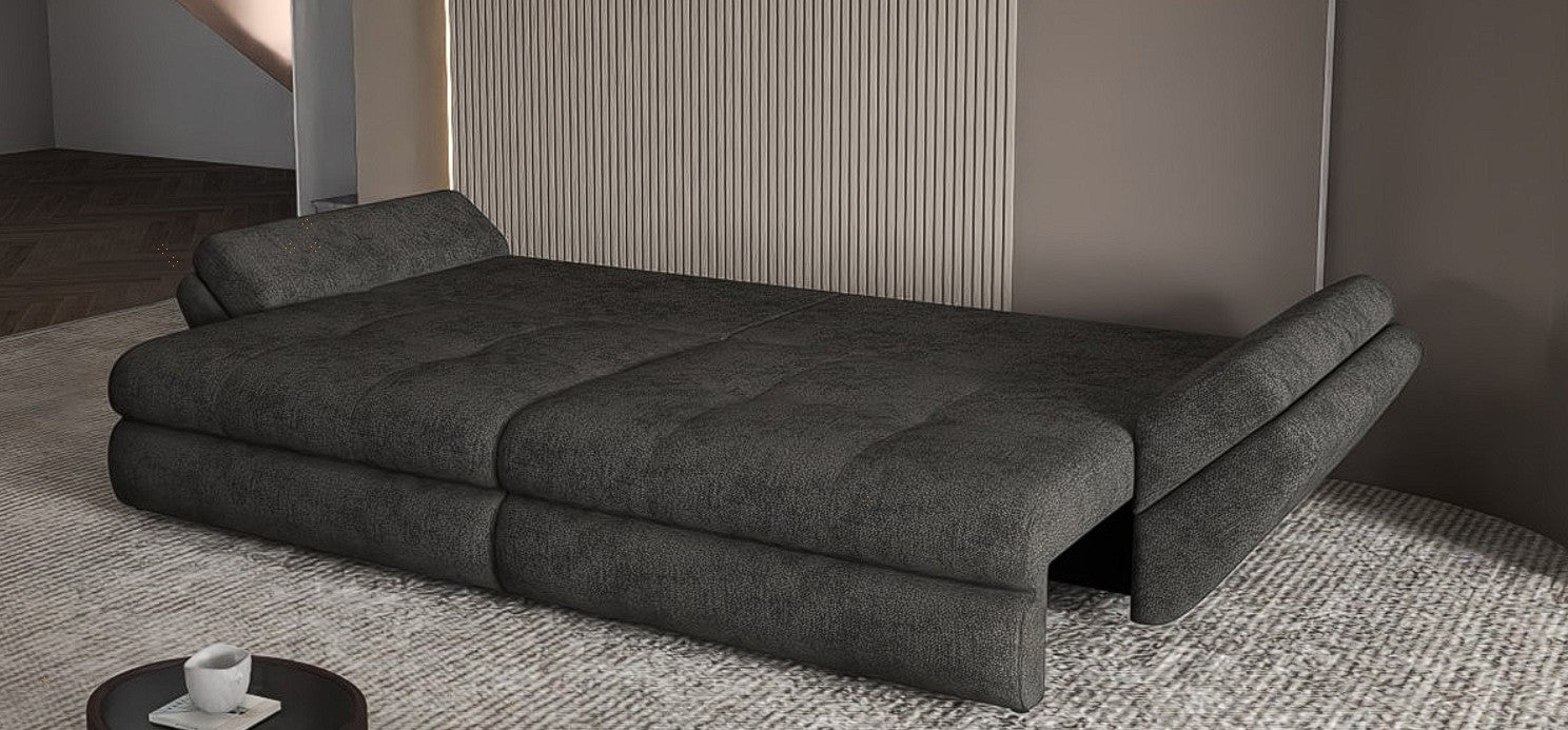 Canapea extensibilă dumonde cu ladă de depozitare si sezut confortabil din spuma high-density, Loana Enjoy Negru 300x100 cm