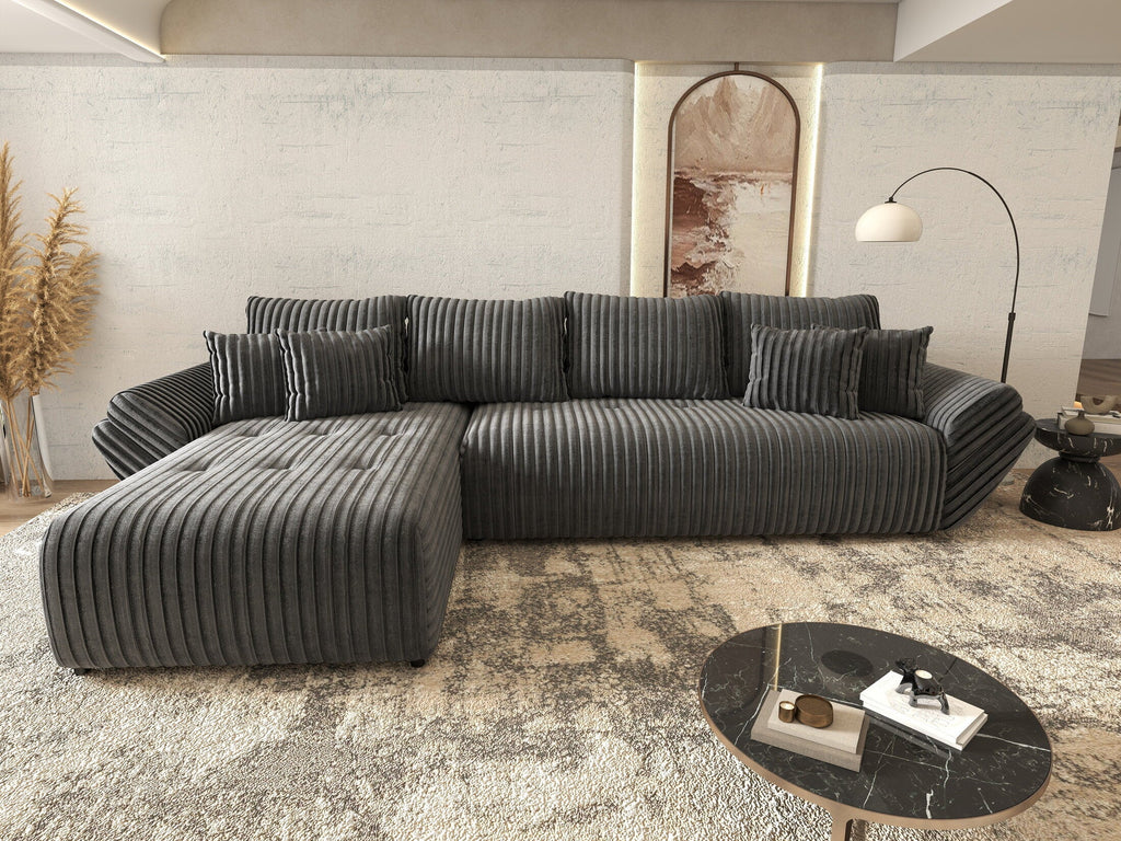 Colțar extensibil dumonde cu ladă de depozitare si sezut confortabil din spuma high-density, Berlin XL Ambience Grey 350x185 cm