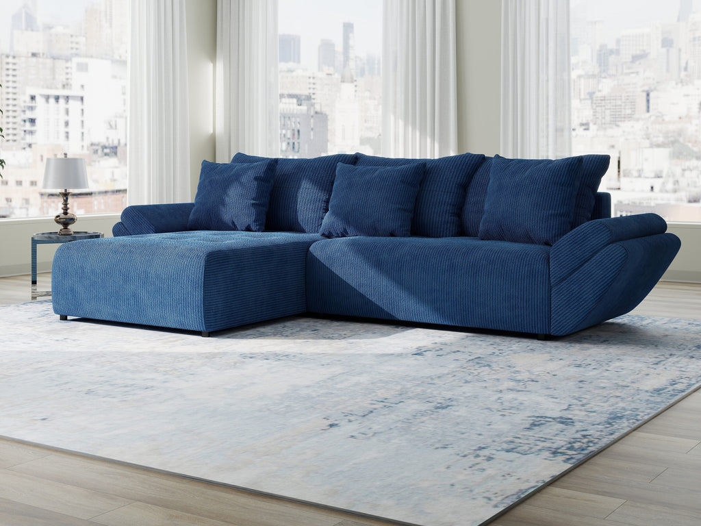 Colțar extensibil dumonde cu ladă de depozitare si sezut confortabil din spuma high-density, Berlin Zoom Albastru 280x185 cm