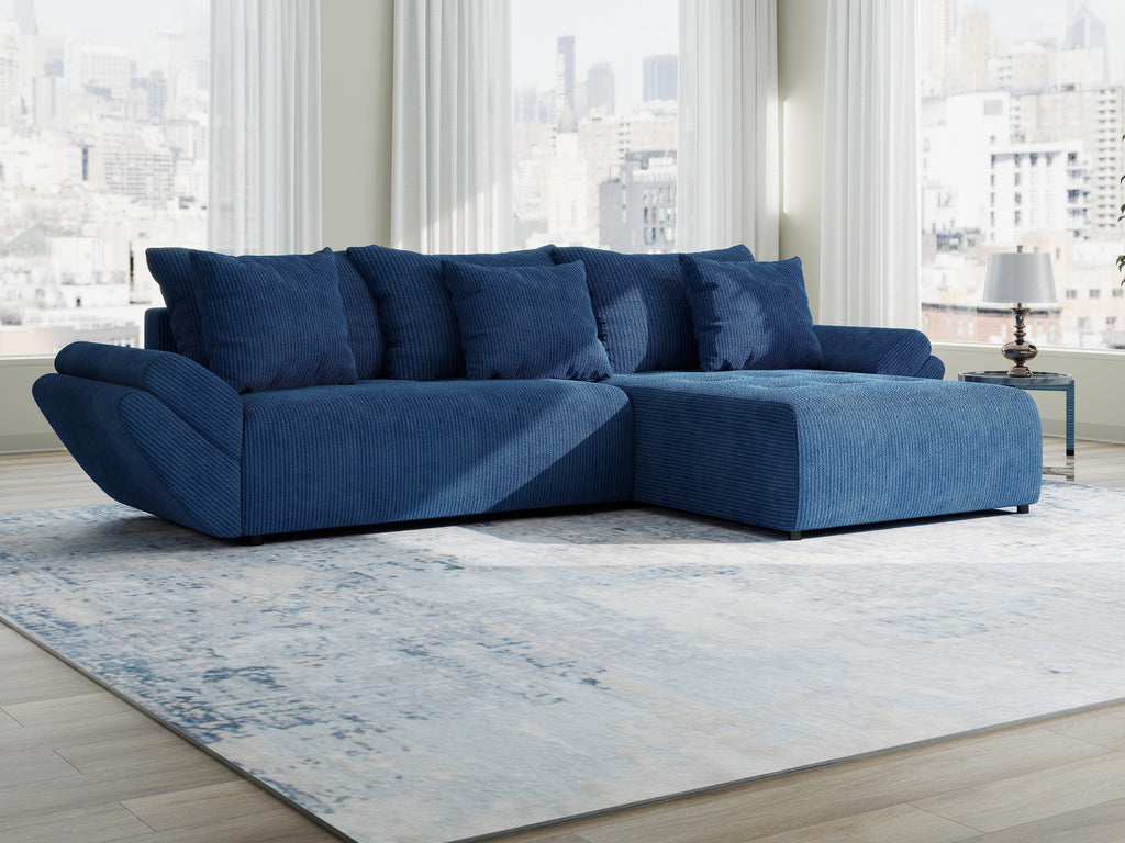 Colțar extensibil dumonde cu ladă de depozitare si sezut confortabil din spuma high-density, Berlin Zoom Albastru 280x185 cm II