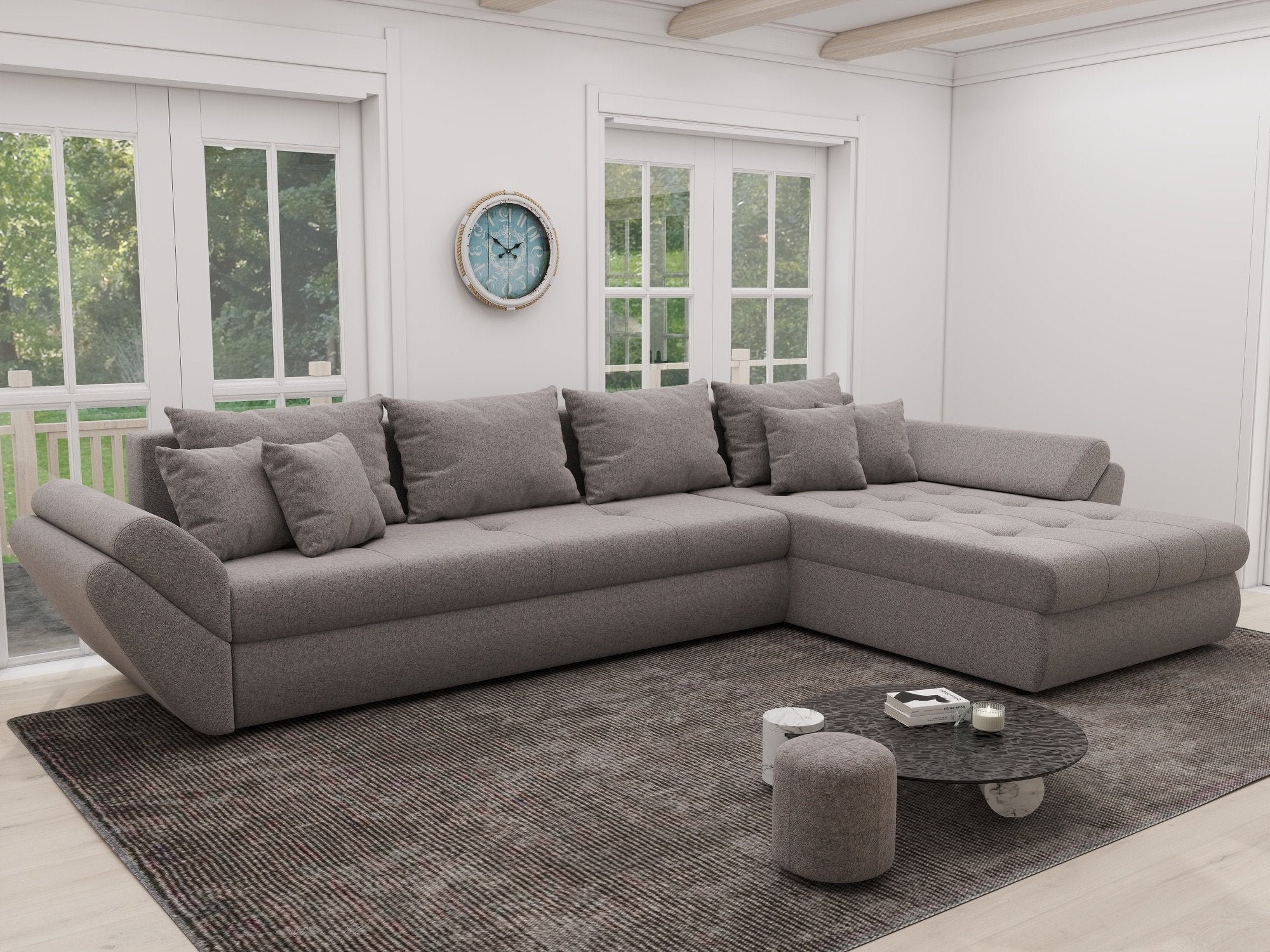 Colțar extensibil dumonde cu ladă de depozitare si sezut confortabil din spuma high-density, Loana XL Monte Gri 16 II 335x185 cm
