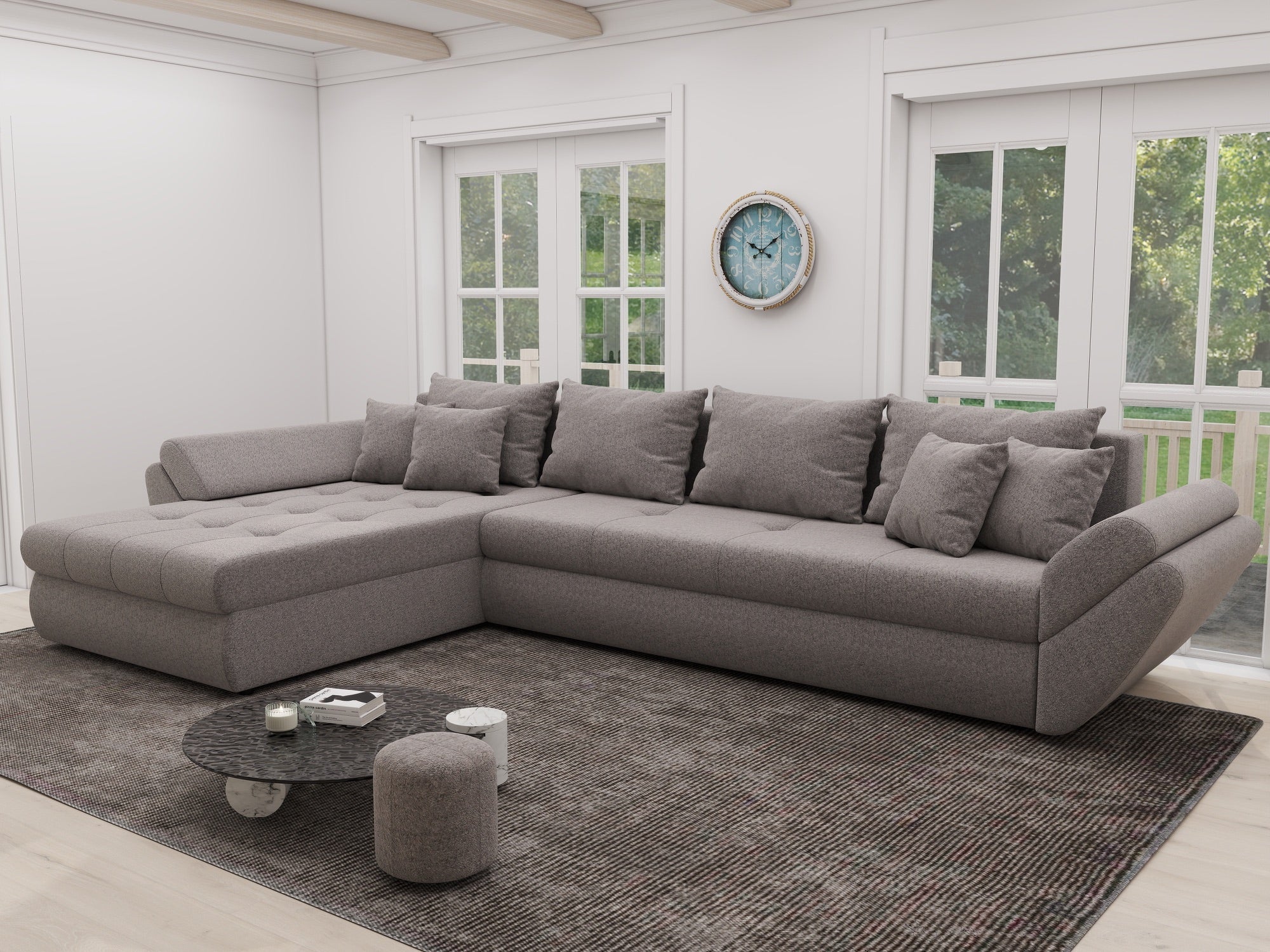 Colțar extensibil dumonde cu ladă de depozitare si sezut confortabil din spuma high-density, Loana XL Monte Gri 16 335x185 cm