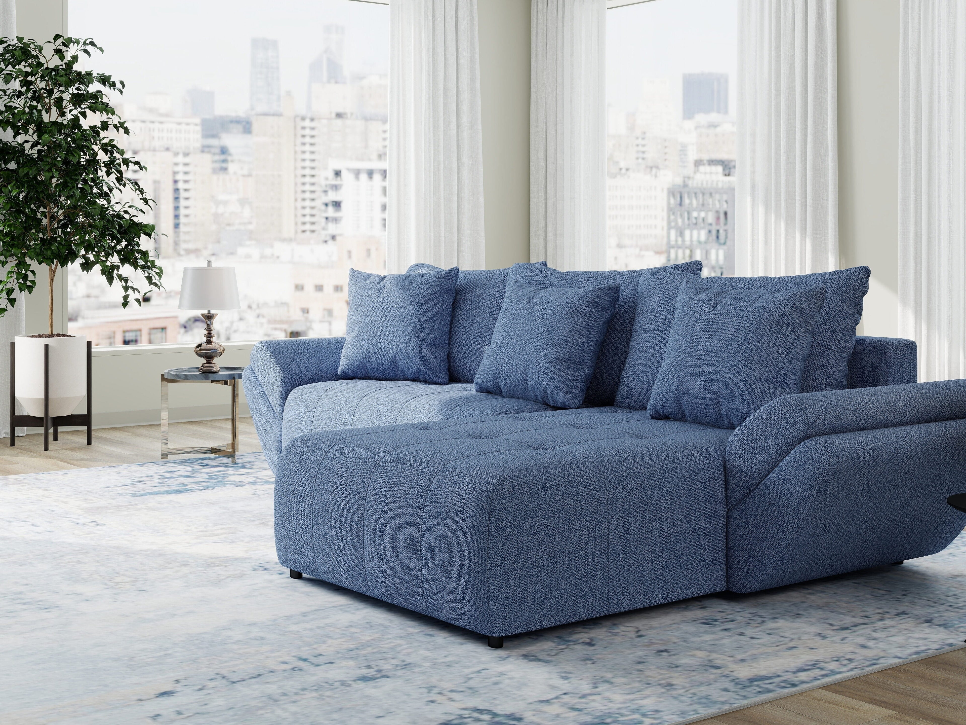 Colțar extensibil dumonde cu ladă de depozitare si sezut confortabil din spuma high-density, Berlin Enjoy Albastru 280x185 cm II