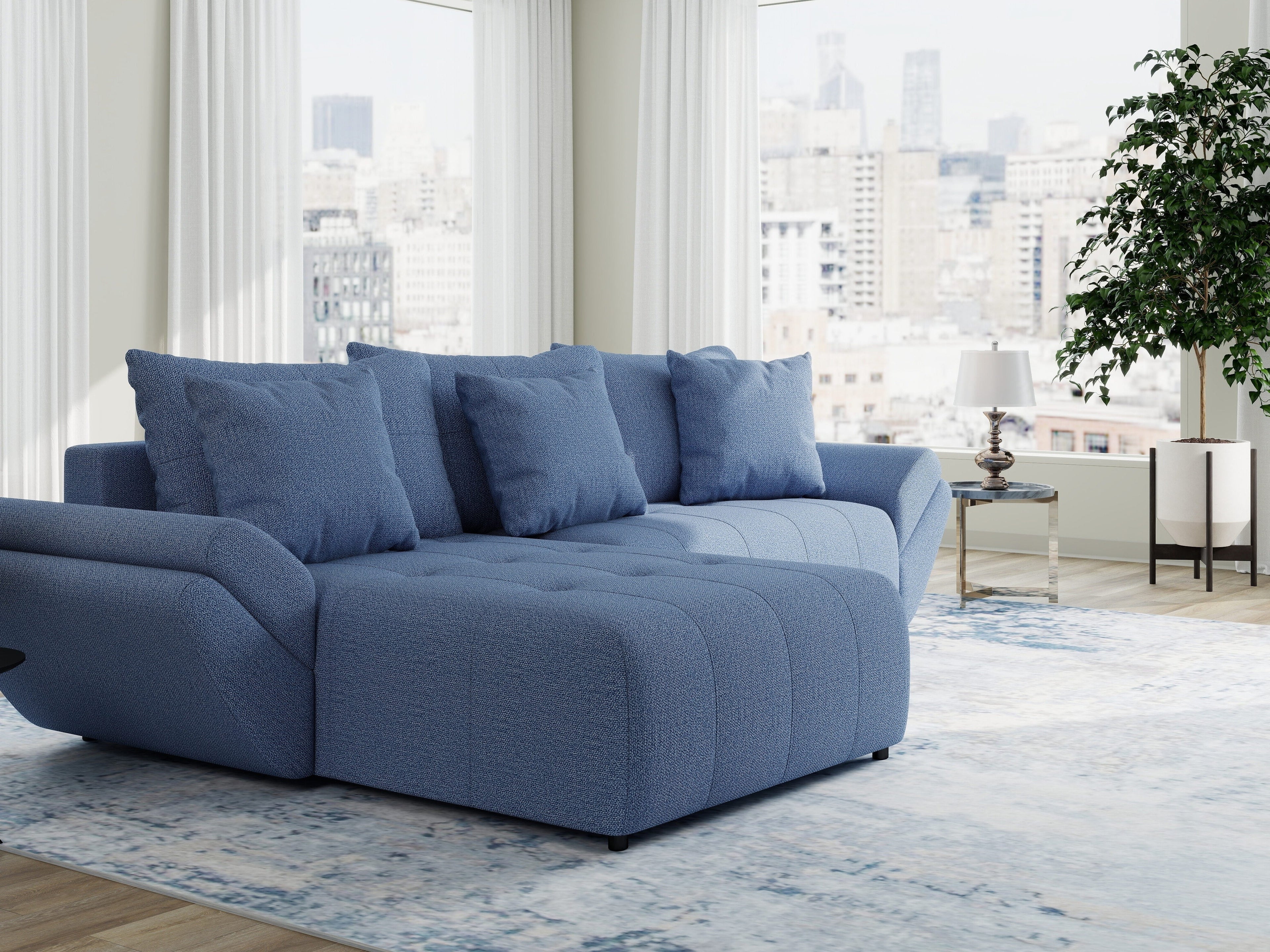 Colțar extensibil dumonde cu ladă de depozitare si sezut confortabil din spuma high-density, Berlin Enjoy Albastru 280x185 cm