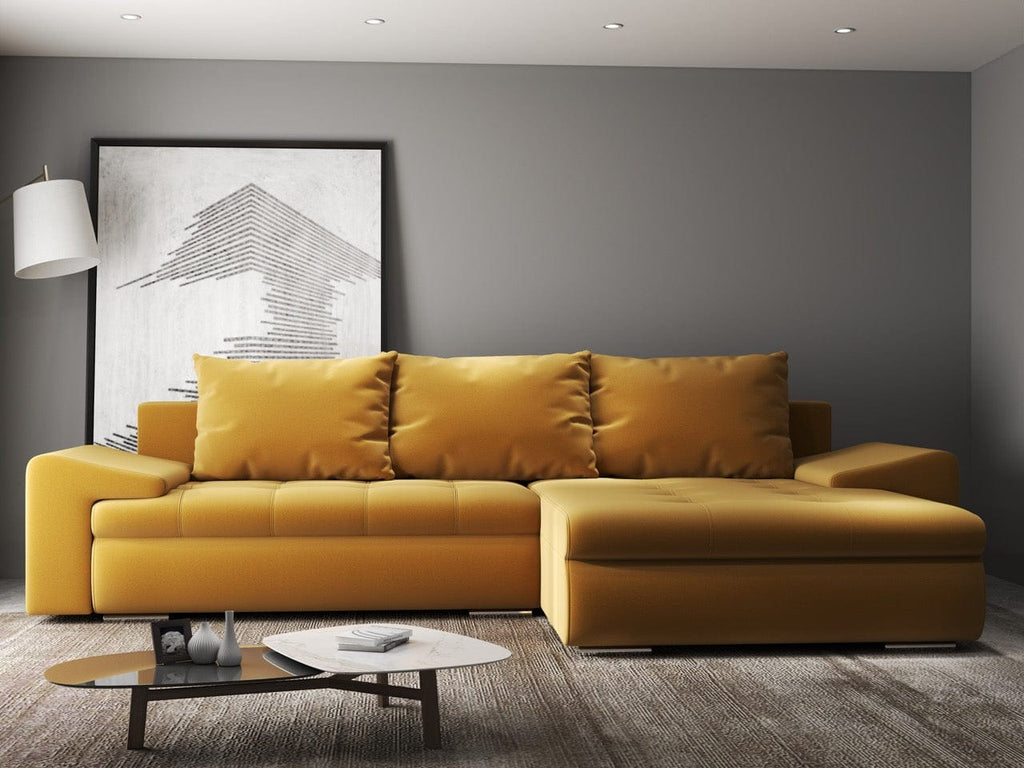Colțar extensibil dumonde cu ladă de depozitare si sezut confortabil din spuma high-density, Leonardo Royal Mustar 260x185 cm II