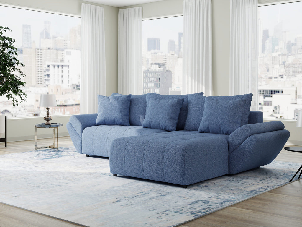 Colțar extensibil dumonde cu ladă de depozitare si sezut confortabil din spuma high-density, Berlin Enjoy Albastru 280x185 cm II