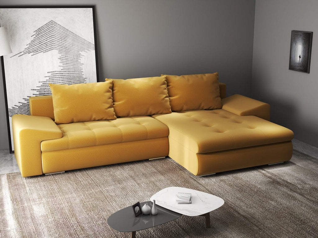 Colțar extensibil dumonde cu ladă de depozitare si sezut confortabil din spuma high-density, Leonardo Royal Mustar 260x185 cm II
