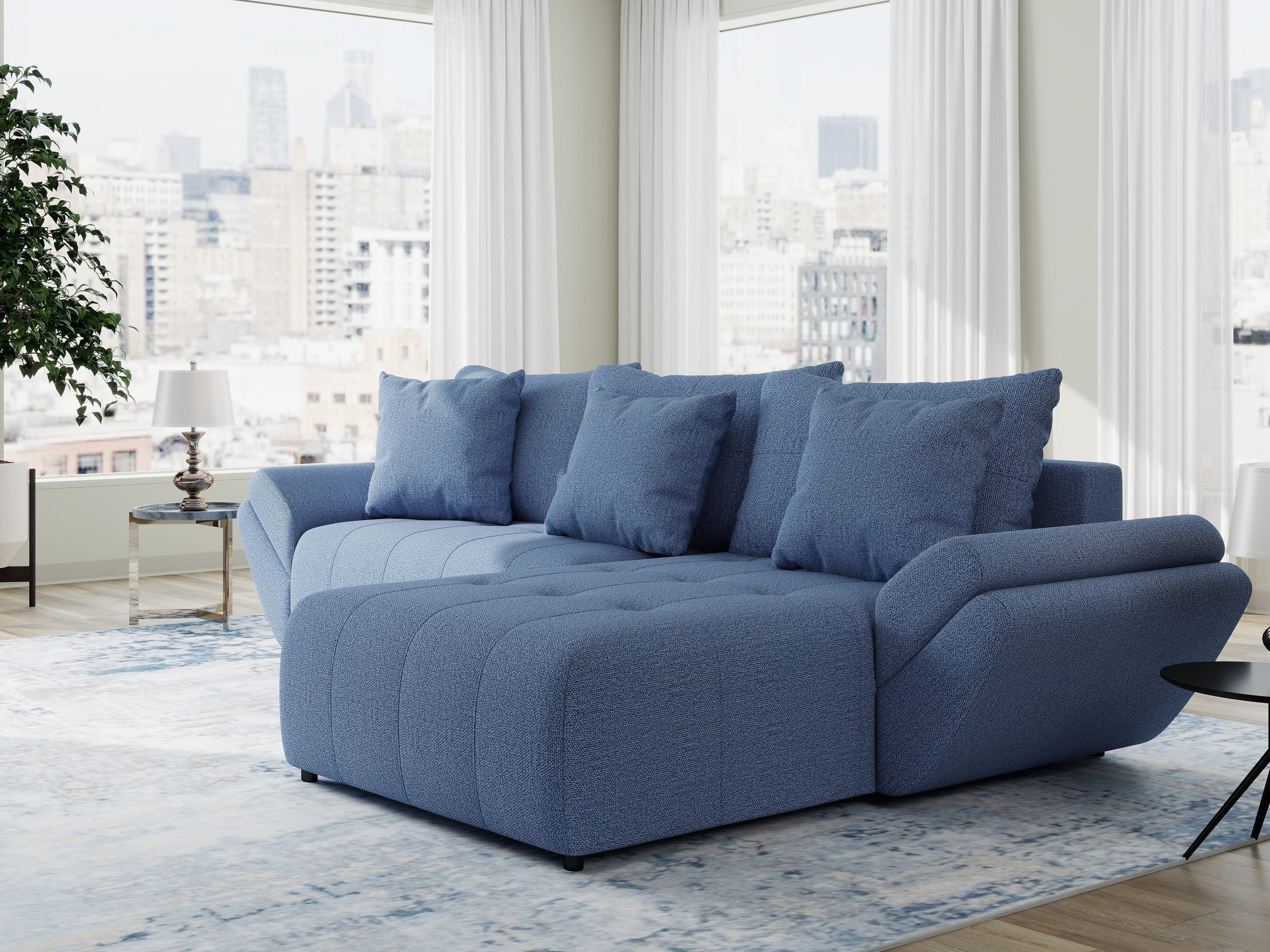Colțar extensibil dumonde cu ladă de depozitare si sezut confortabil din spuma high-density, Berlin Enjoy Albastru 280x185 cm II
