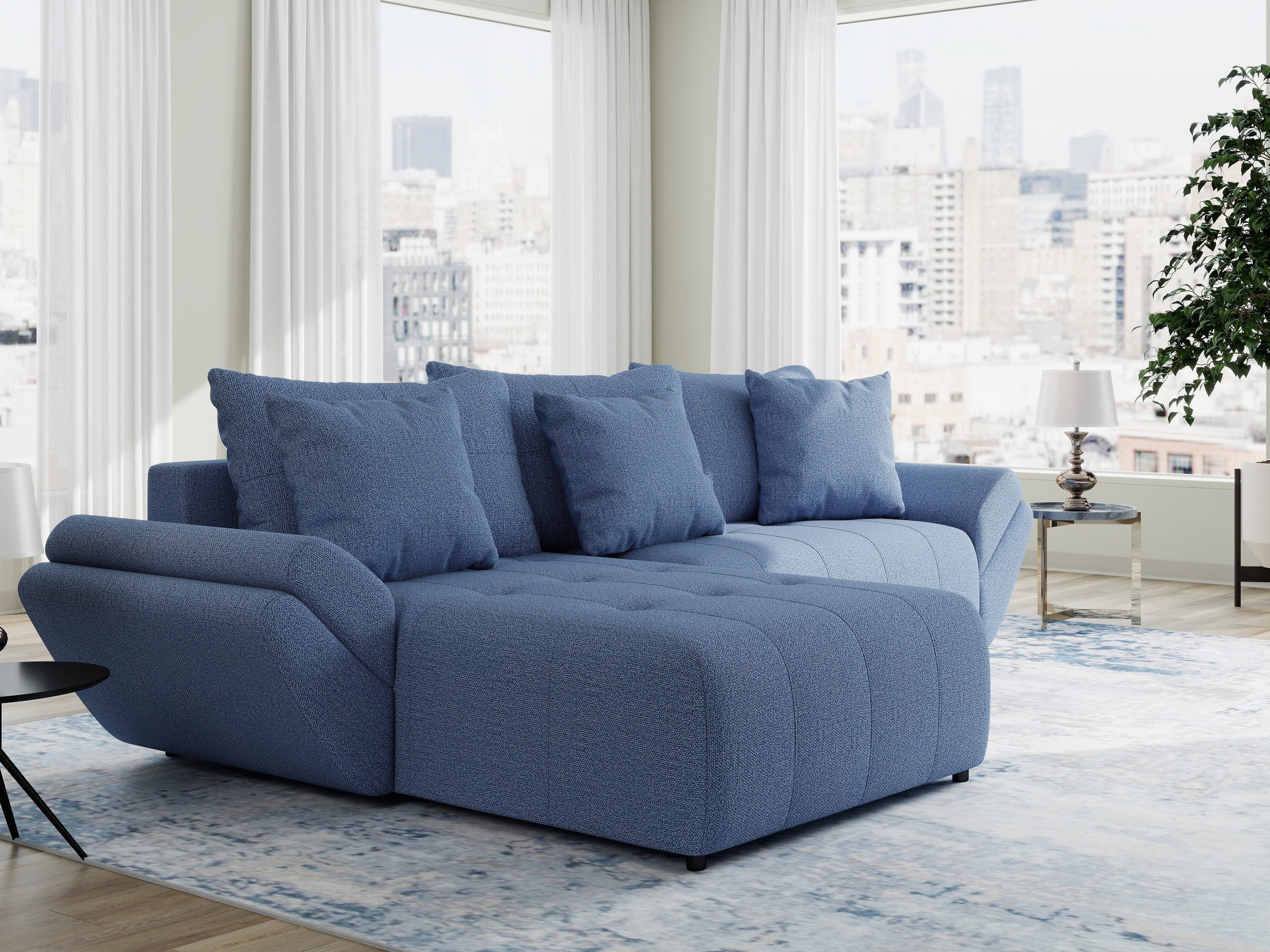 Colțar extensibil dumonde cu ladă de depozitare si sezut confortabil din spuma high-density, Berlin Enjoy Albastru 280x185 cm