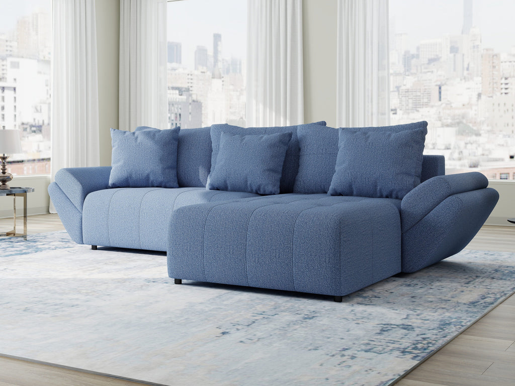 Colțar extensibil dumonde cu ladă de depozitare si sezut confortabil din spuma high-density, Berlin Enjoy Albastru 280x185 cm II