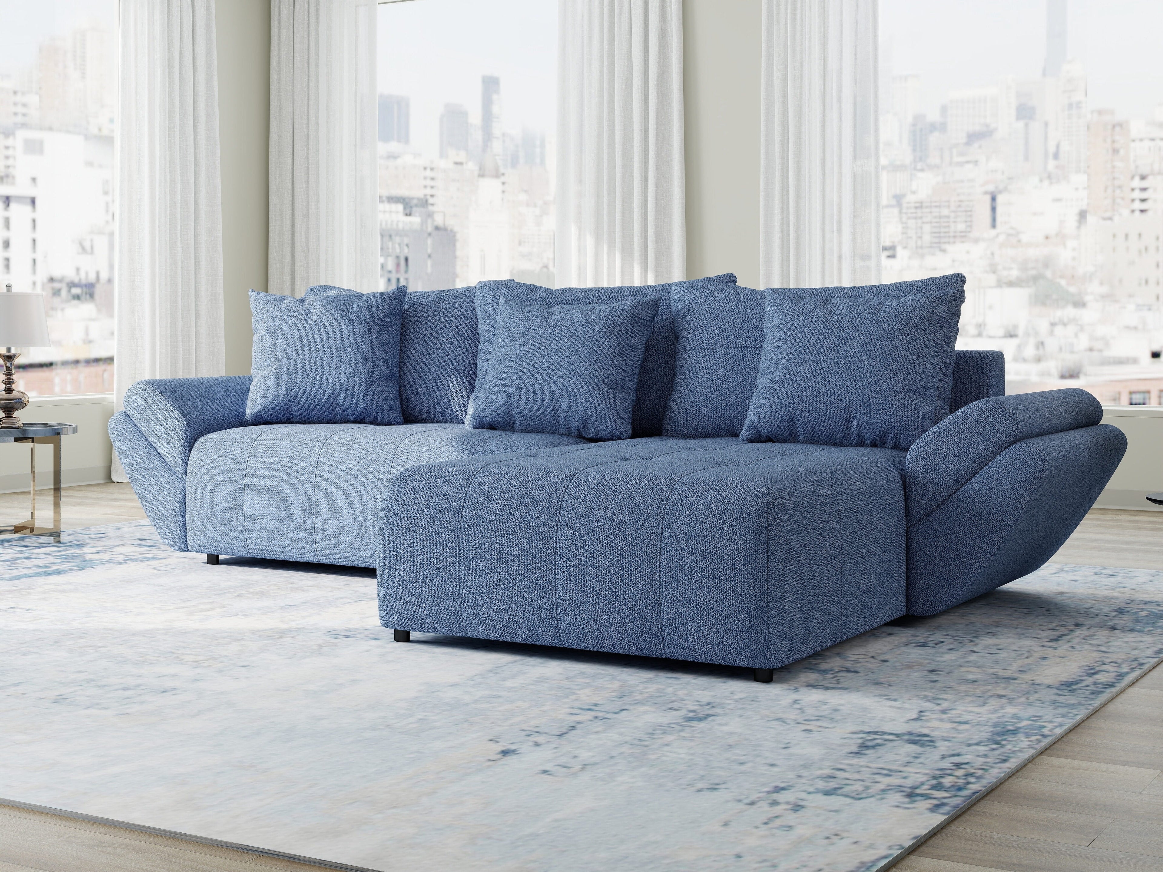 Colțar extensibil dumonde cu ladă de depozitare si sezut confortabil din spuma high-density, Berlin Enjoy Albastru 280x185 cm II