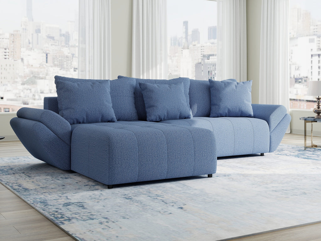 Colțar extensibil dumonde cu ladă de depozitare si sezut confortabil din spuma high-density, Berlin Enjoy Albastru 280x185 cm