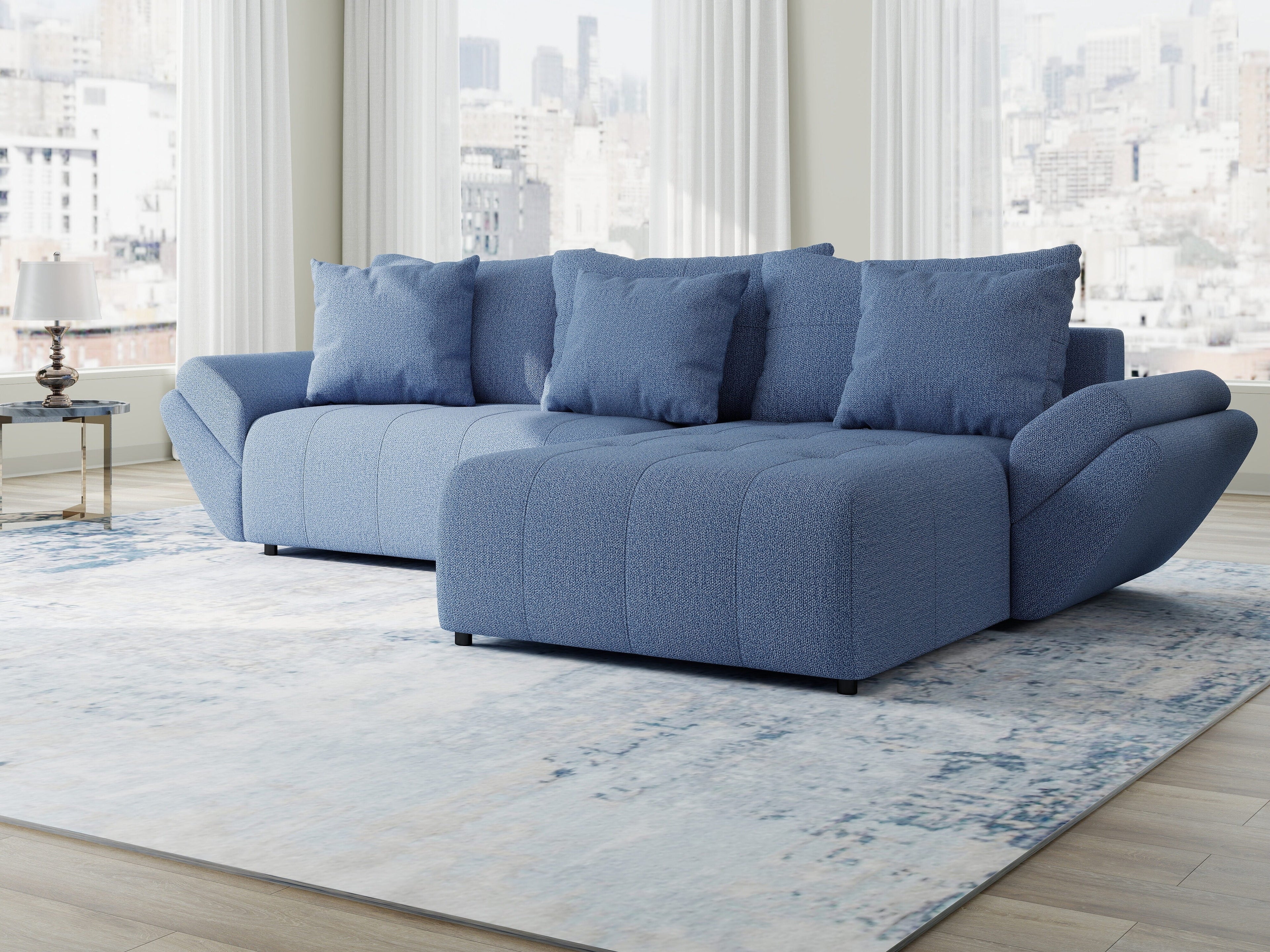 Colțar extensibil dumonde cu ladă de depozitare si sezut confortabil din spuma high-density, Berlin Enjoy Albastru 280x185 cm II