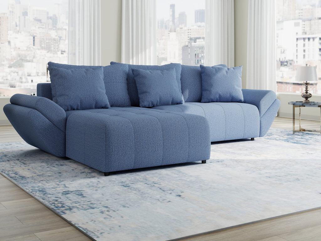 Colțar extensibil dumonde cu ladă de depozitare si sezut confortabil din spuma high-density, Berlin Enjoy Albastru 280x185 cm