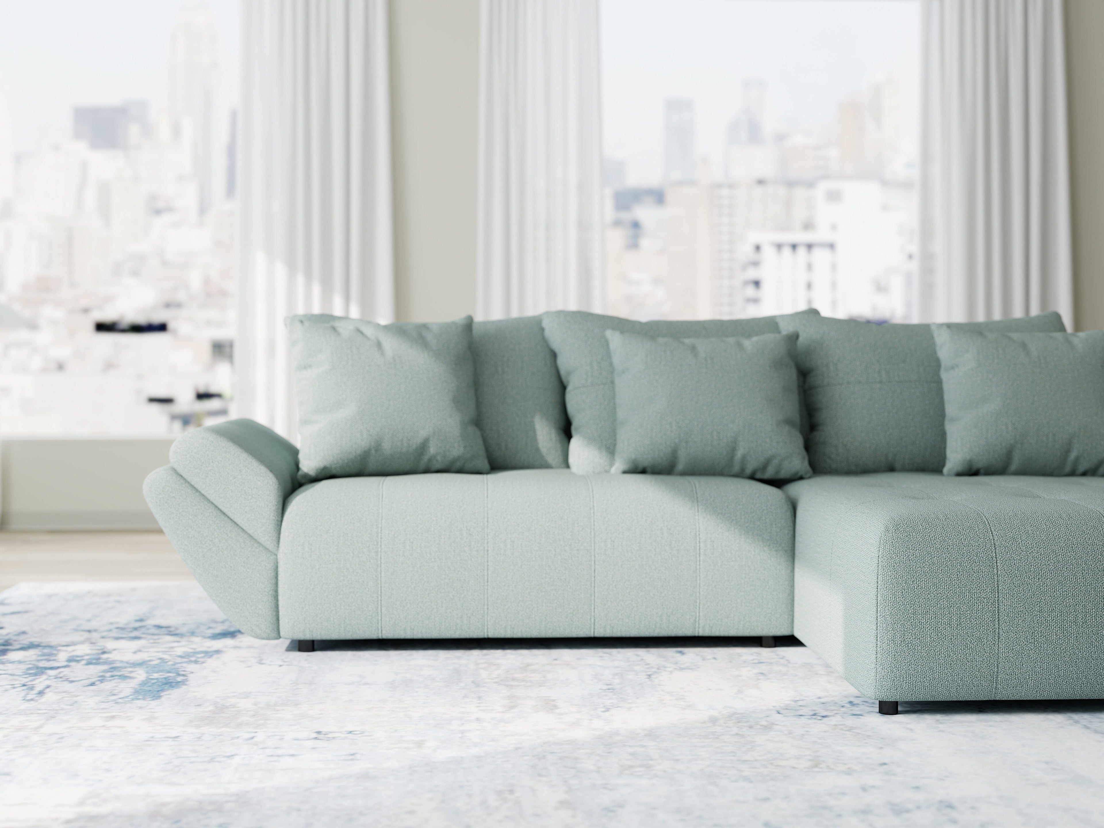 Colțar extensibil dumonde cu ladă de depozitare si sezut confortabil din spuma high-density, Berlin Enjoy Mint 280x185 cm II