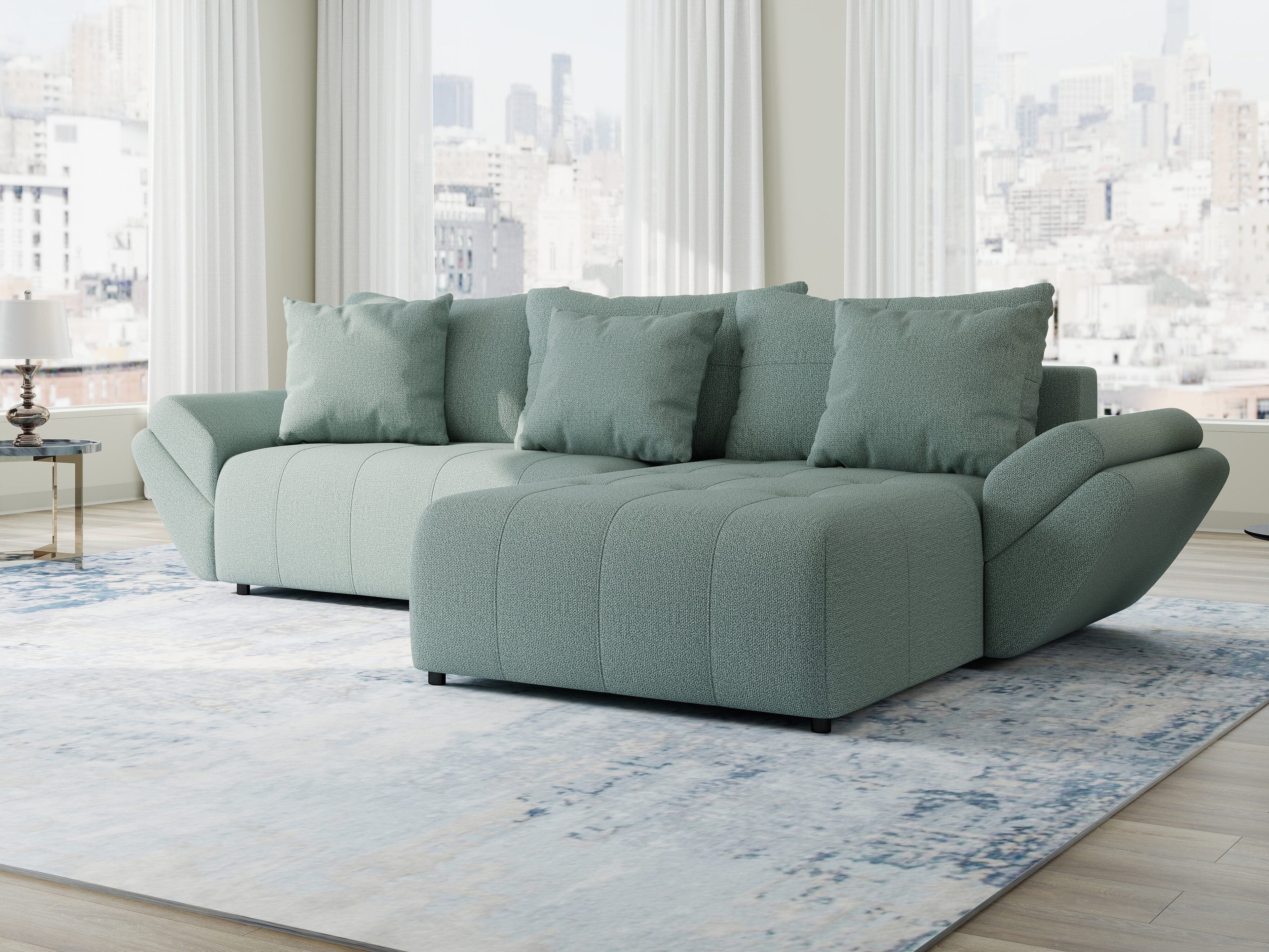 Colțar extensibil dumonde cu ladă de depozitare si sezut confortabil din spuma high-density, Berlin Enjoy Mint 280x185 cm II