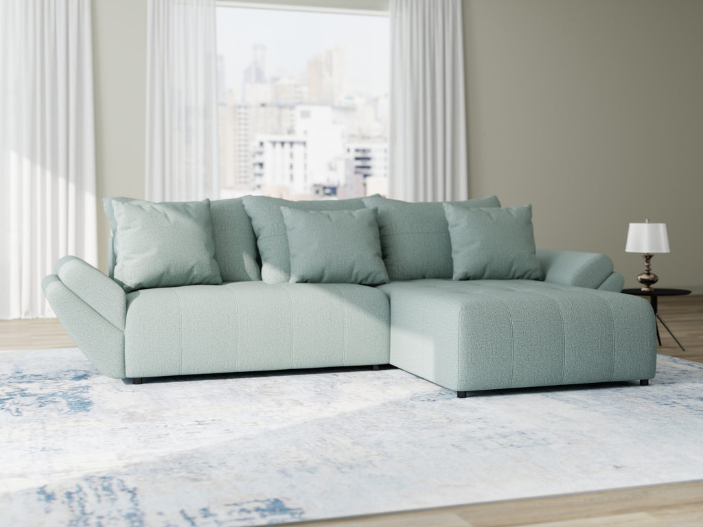 Colțar extensibil dumonde cu ladă de depozitare si sezut confortabil din spuma high-density, Berlin Enjoy Mint 280x185 cm II