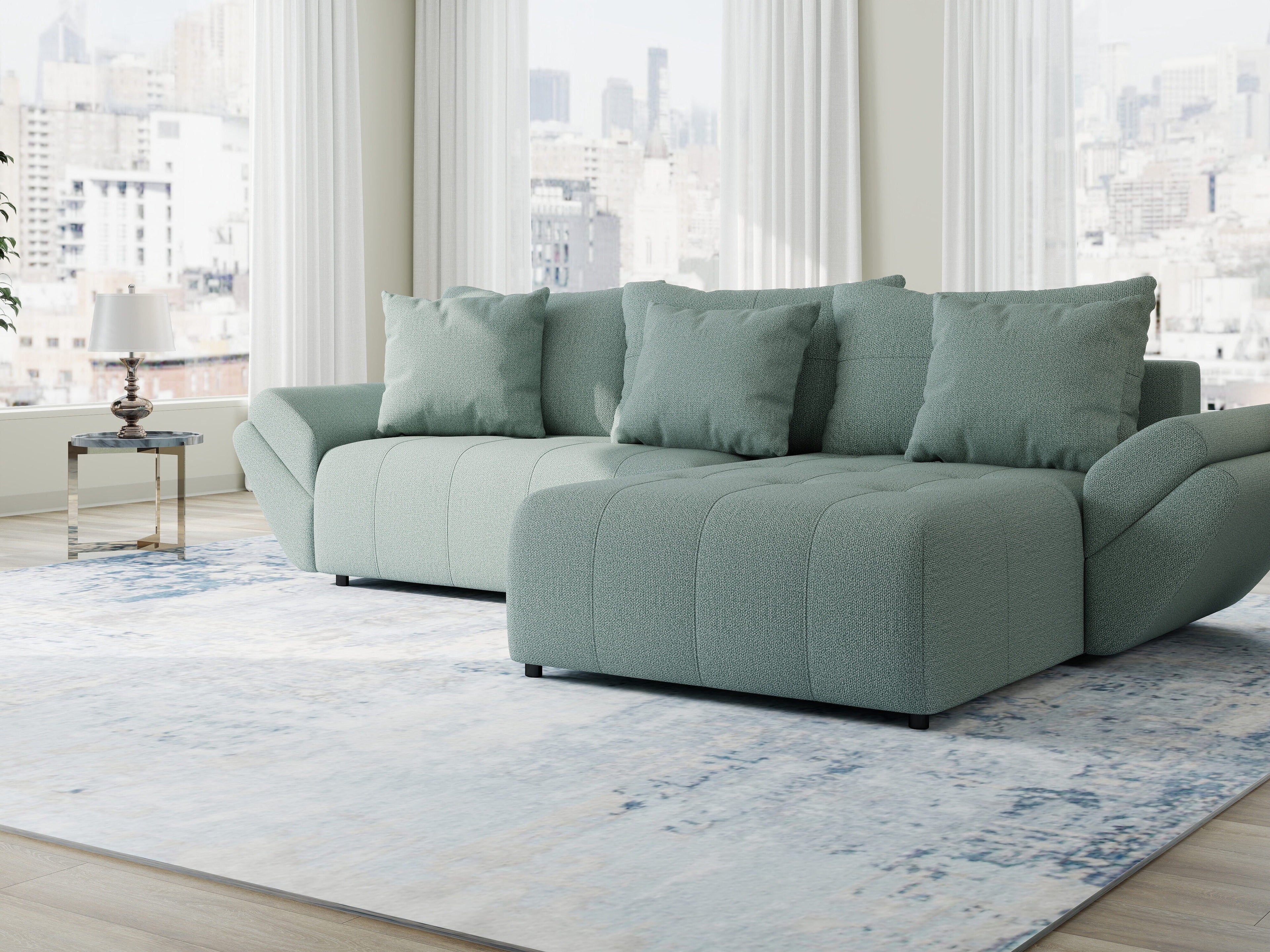 Colțar extensibil dumonde cu ladă de depozitare si sezut confortabil din spuma high-density, Berlin Enjoy Mint 280x185 cm II