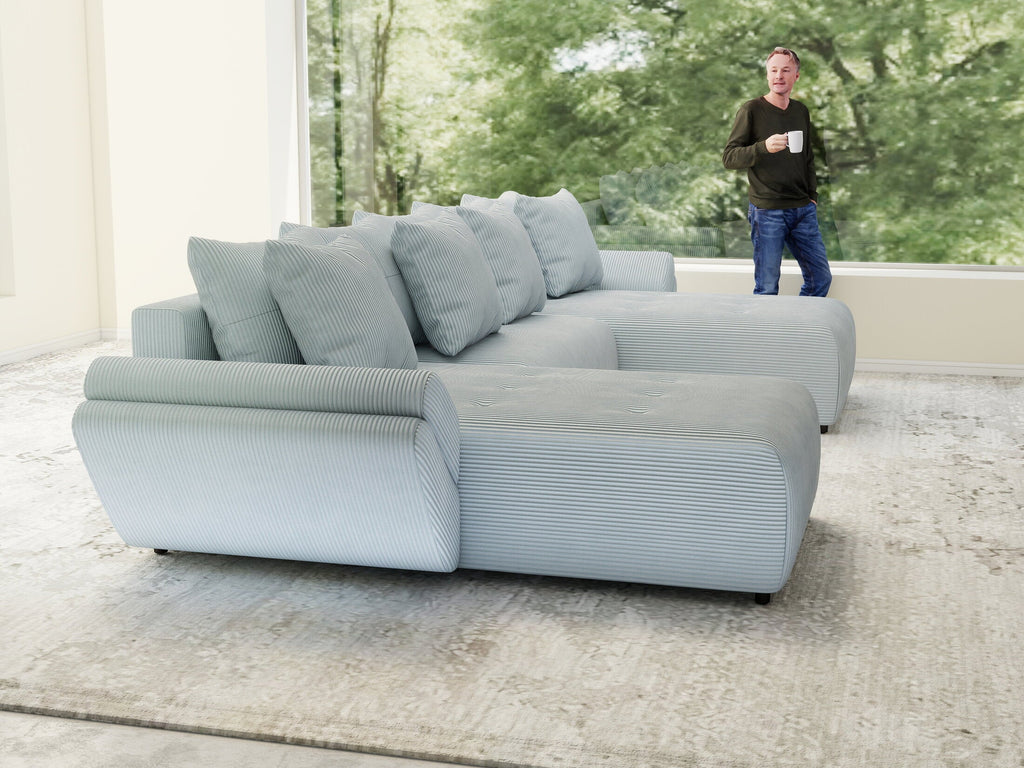Colțar extensibil dumonde cu ladă de depozitare si sezut confortabil din spuma high-density, Berlin U Zoom GREY 380x180 cm