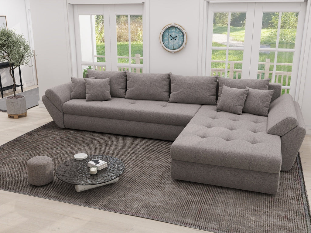 Colțar extensibil dumonde cu ladă de depozitare si sezut confortabil din spuma high-density, Loana XL Monte Gri 16 II 335x185 cm
