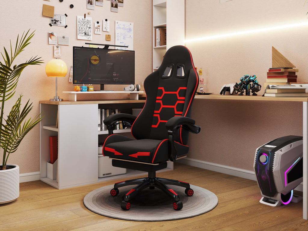 Scaun gaming Dumonde NEXUS, mecanism multifuncțional, ecopiele, suport picioare, negru