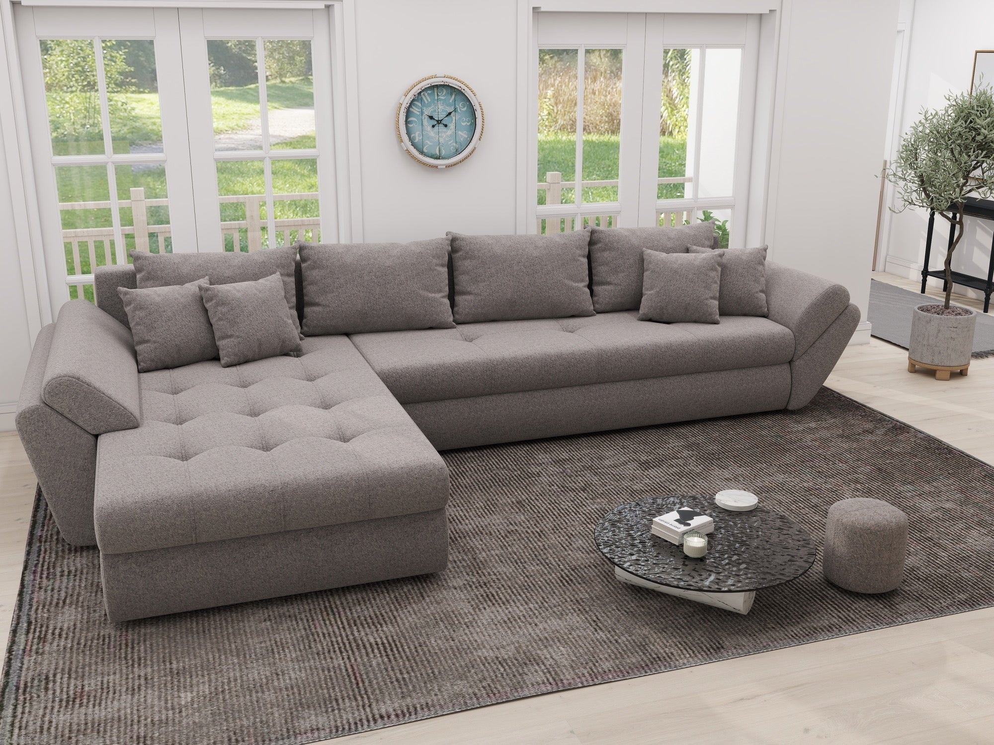 Colțar extensibil dumonde cu ladă de depozitare si sezut confortabil din spuma high-density, Loana XL Monte Gri 16 335x185 cm