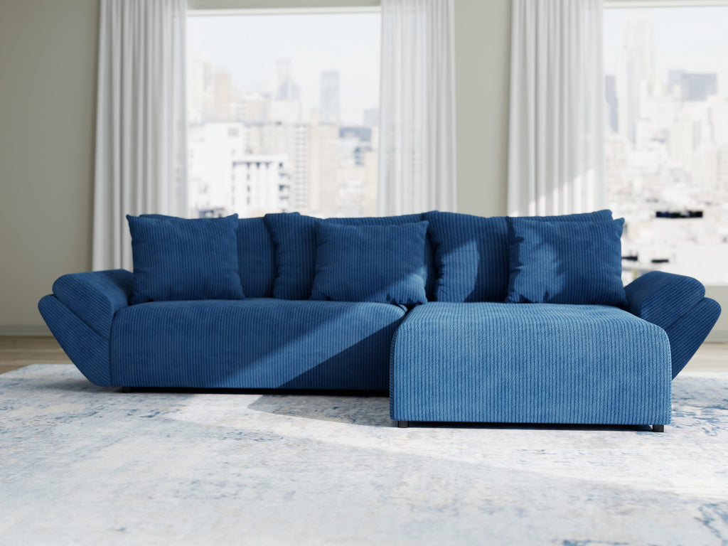 Colțar extensibil dumonde cu ladă de depozitare si sezut confortabil din spuma high-density, Berlin Zoom Albastru 280x185 cm II