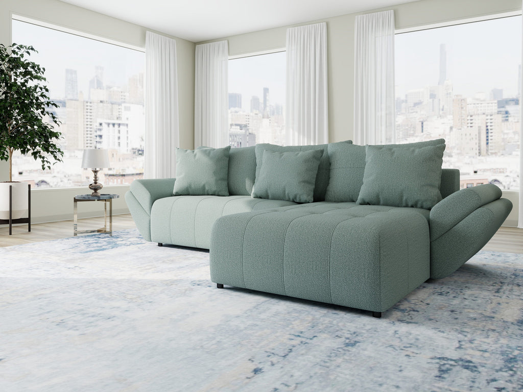 Colțar extensibil dumonde cu ladă de depozitare si sezut confortabil din spuma high-density, Berlin Enjoy Mint 280x185 cm II