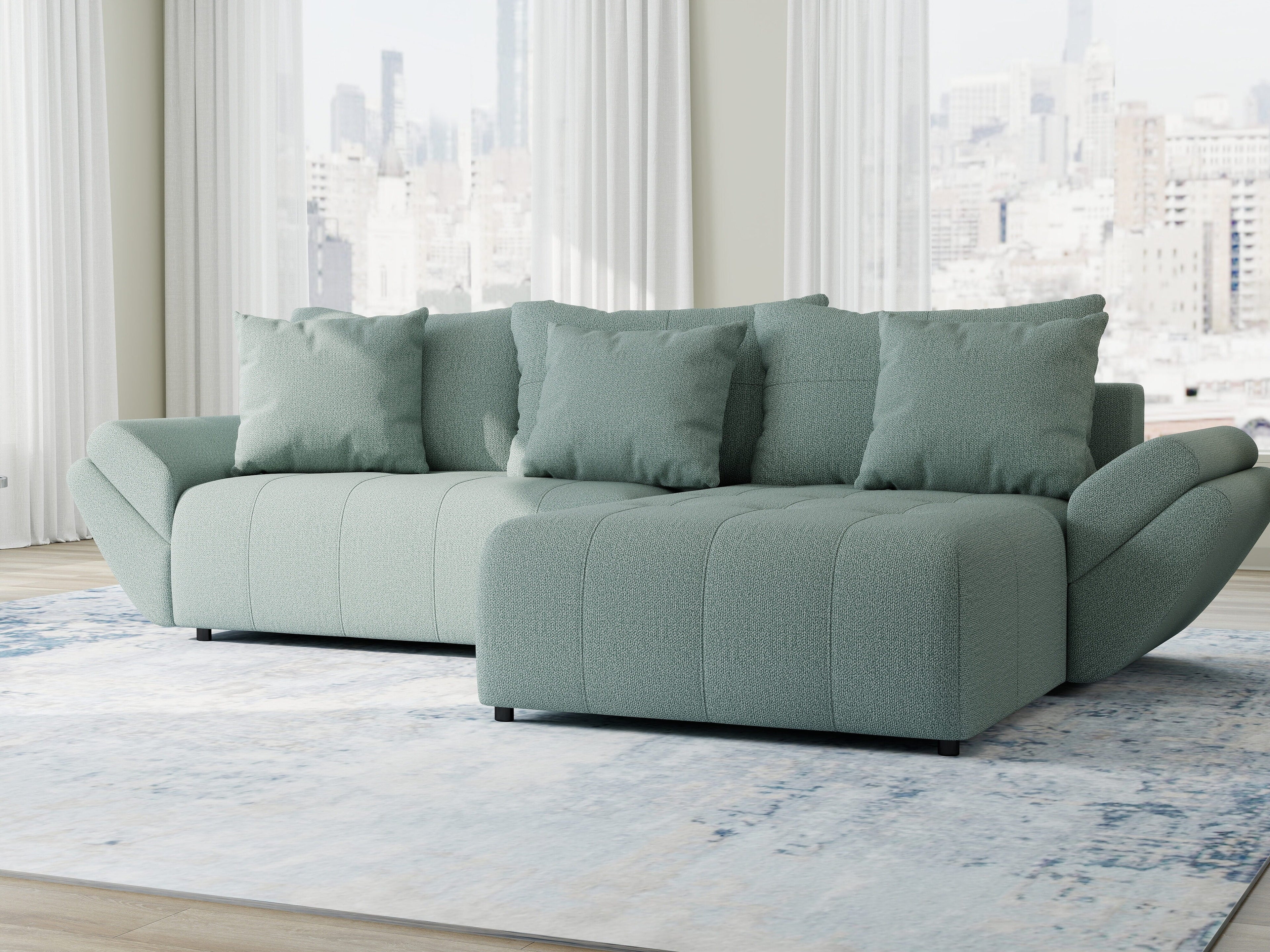Colțar extensibil dumonde cu ladă de depozitare si sezut confortabil din spuma high-density, Berlin Enjoy Mint 280x185 cm II