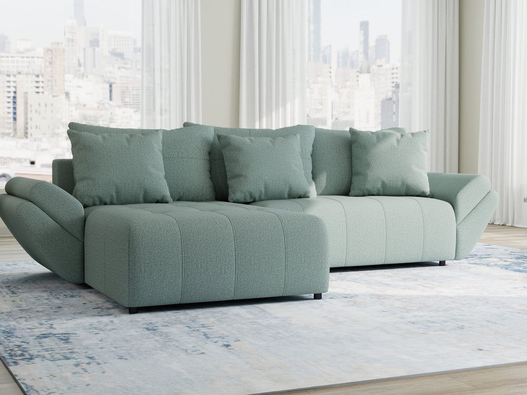 Colțar extensibil dumonde cu ladă de depozitare si sezut confortabil din spuma high-density, Berlin Enjoy Verde Mint 280x185 cm