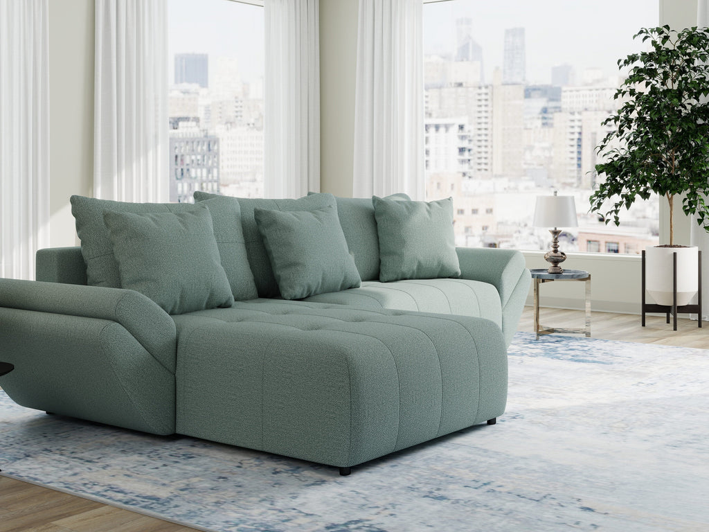 Colțar extensibil dumonde cu ladă de depozitare si sezut confortabil din spuma high-density, Berlin Enjoy Verde Mint 280x185 cm