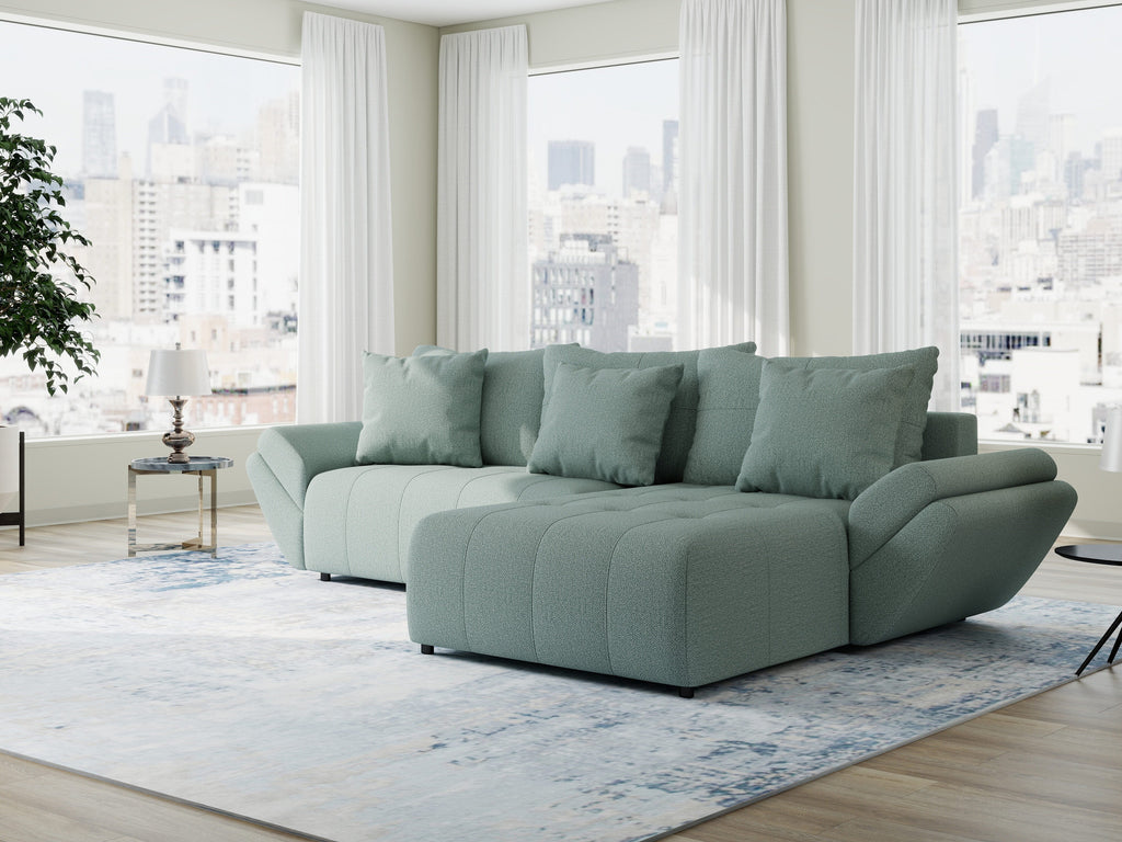 Colțar extensibil dumonde cu ladă de depozitare si sezut confortabil din spuma high-density, Berlin Enjoy Mint 280x185 cm II