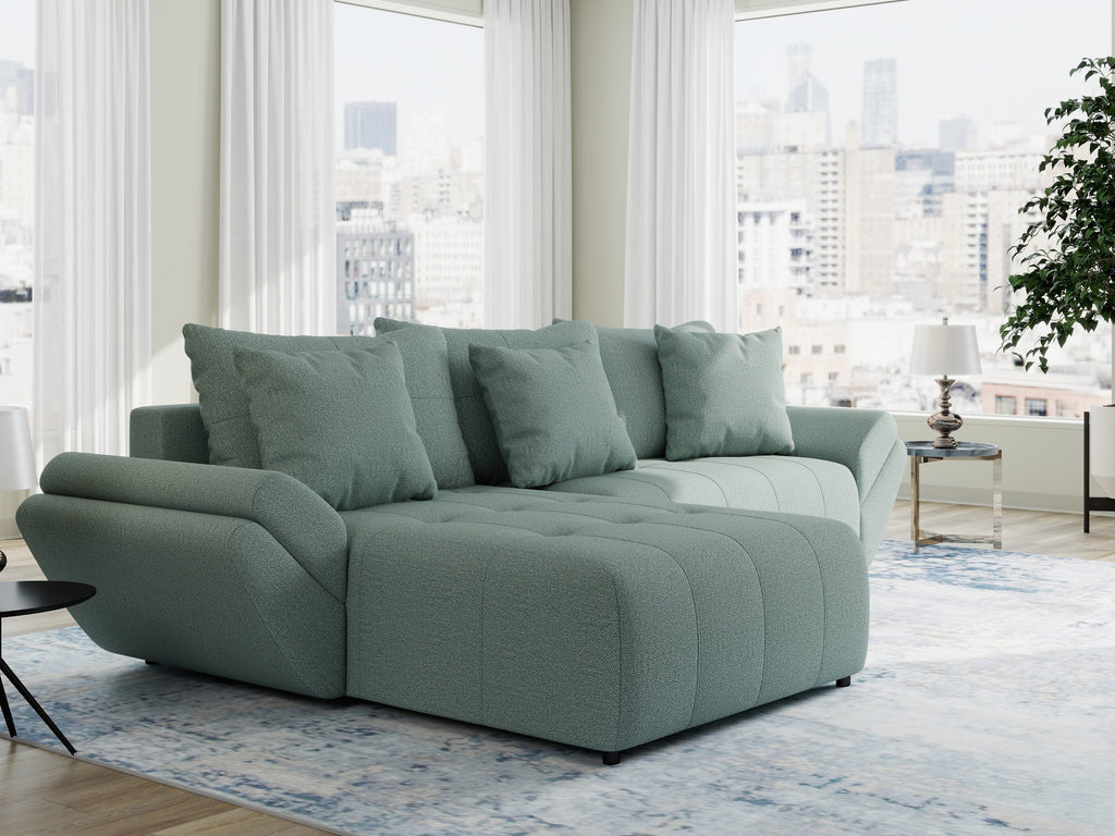 Colțar extensibil dumonde cu ladă de depozitare si sezut confortabil din spuma high-density, Berlin Enjoy Verde Mint 280x185 cm