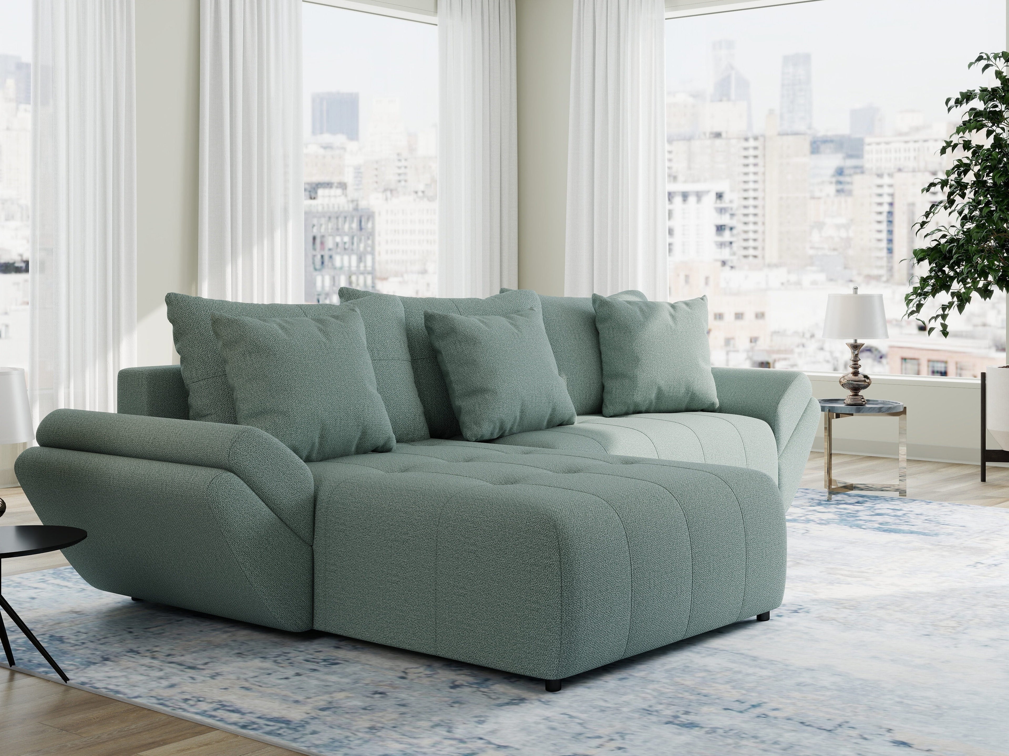 Colțar extensibil dumonde cu ladă de depozitare si sezut confortabil din spuma high-density, Berlin Enjoy Verde Mint 280x185 cm