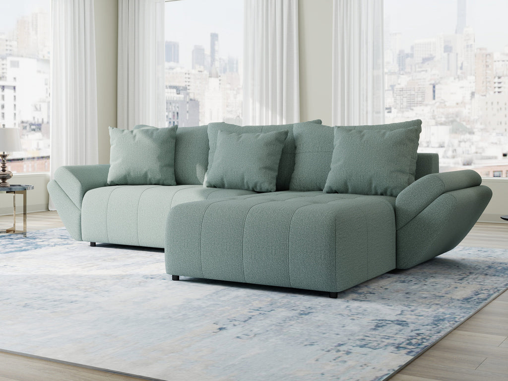 Colțar extensibil dumonde cu ladă de depozitare si sezut confortabil din spuma high-density, Berlin Enjoy Mint 280x185 cm II