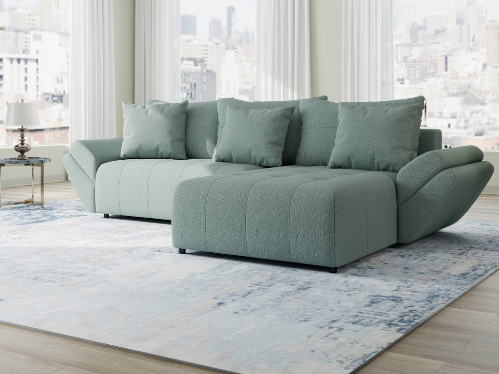 Colțar extensibil dumonde cu ladă de depozitare si sezut confortabil din spuma high-density, Berlin Enjoy Mint 280x185 cm II