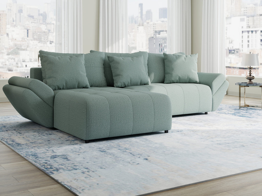 Colțar extensibil dumonde cu ladă de depozitare si sezut confortabil din spuma high-density, Berlin Enjoy Verde Mint 280x185 cm