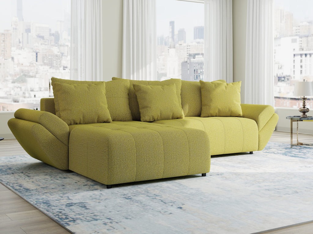 Colțar extensibil dumonde cu ladă de depozitare si sezut confortabil din spuma high-density, Berlin Enjoy Verde 280x185 cm