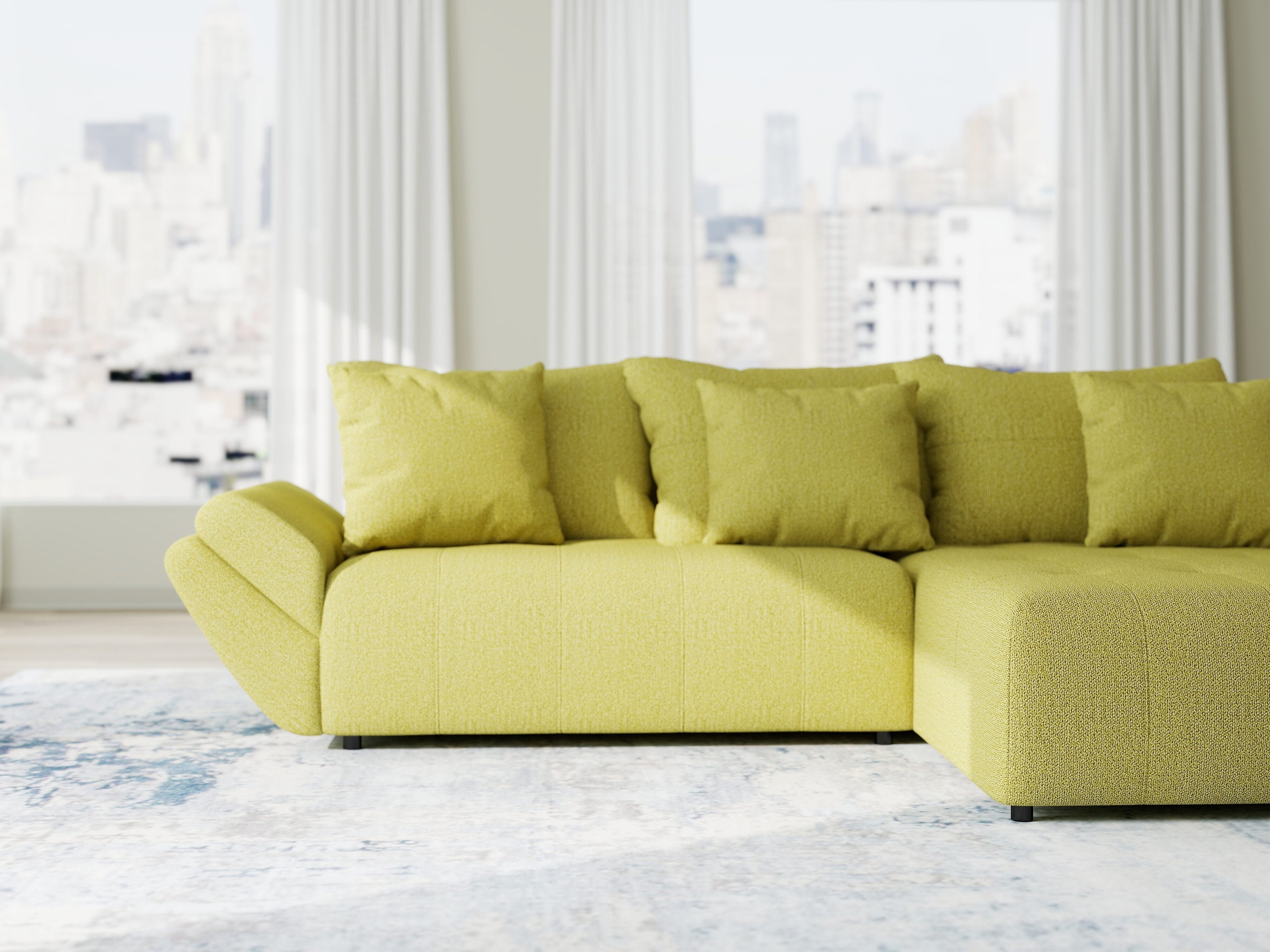 Colțar extensibil dumonde cu ladă de depozitare si sezut confortabil din spuma high-density, Berlin Enjoy Verde 280x185 cm II